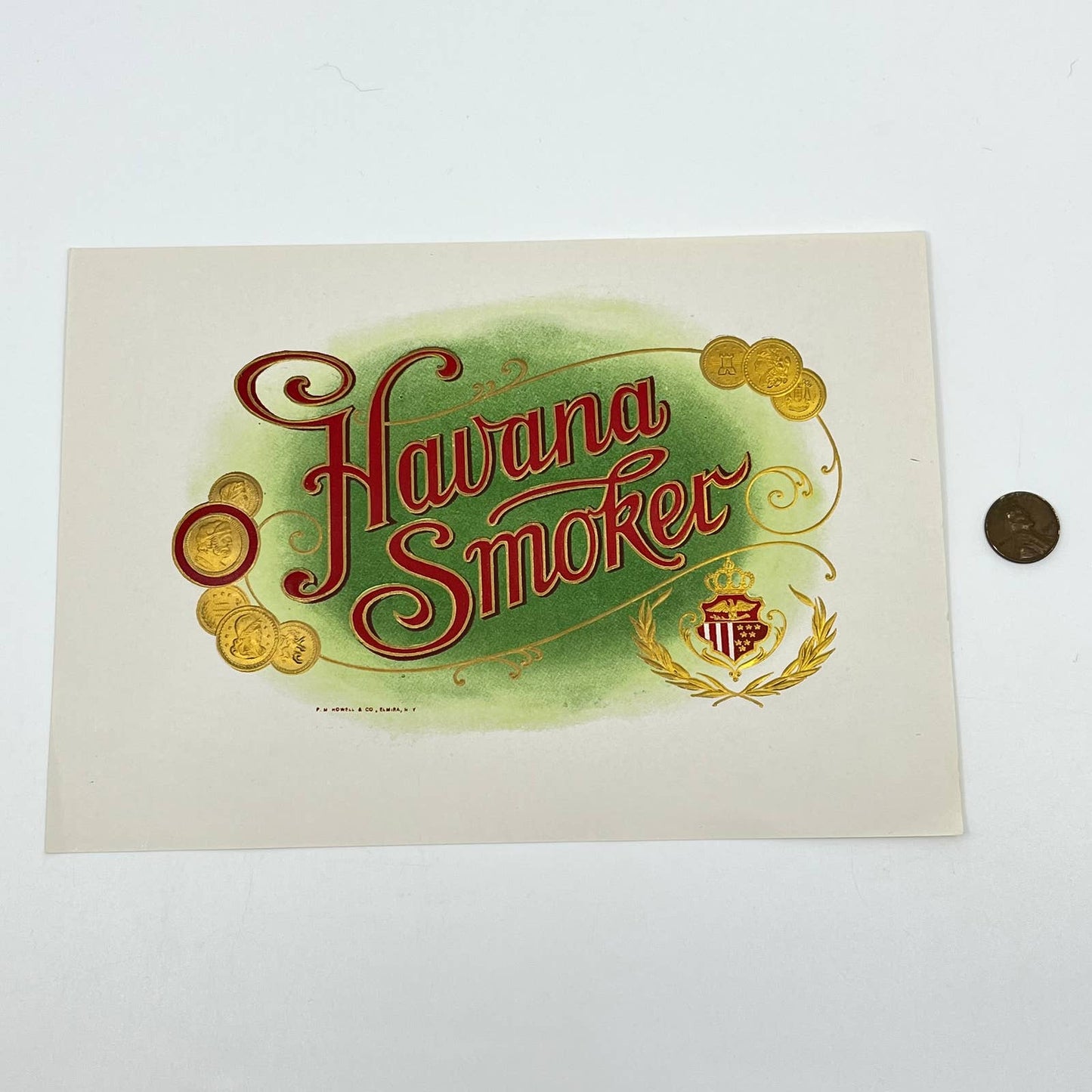Havana Smoker Embossed Vintage Inner Cigar Box Label F. M. Howell Elmira, NY AA8
