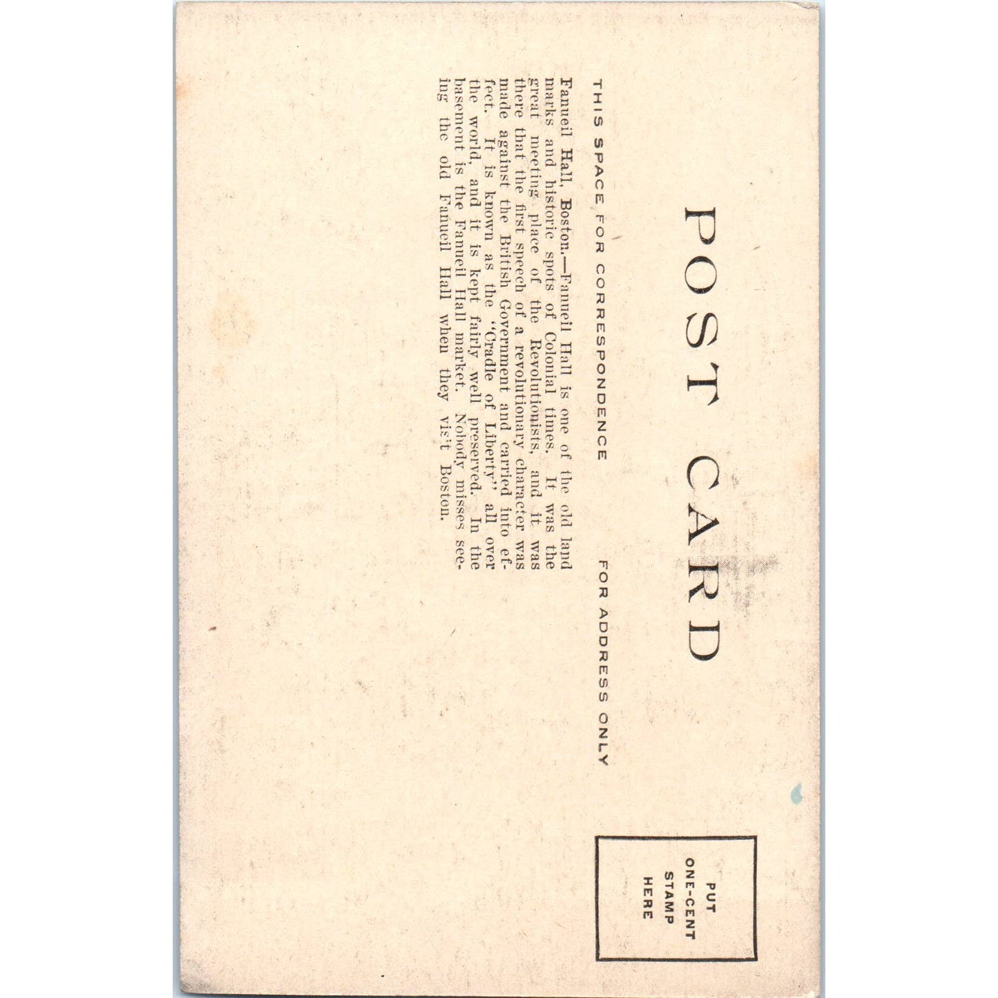 Faneuil Hall Boston c1910 Original Postcard TK1-27