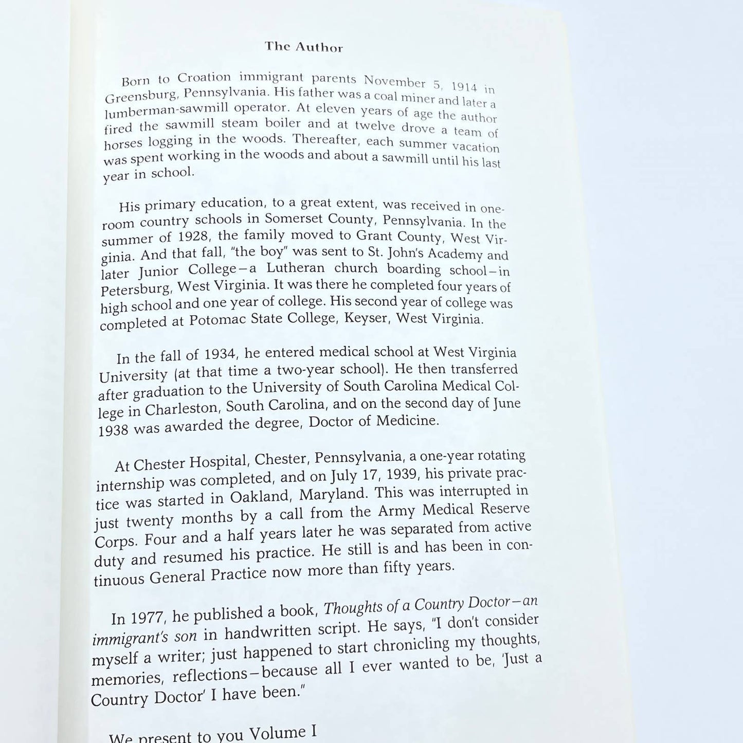 Thoughts Of A Country Doctor: An Immigrant's Son Andrew E Mance SIGNED TG2