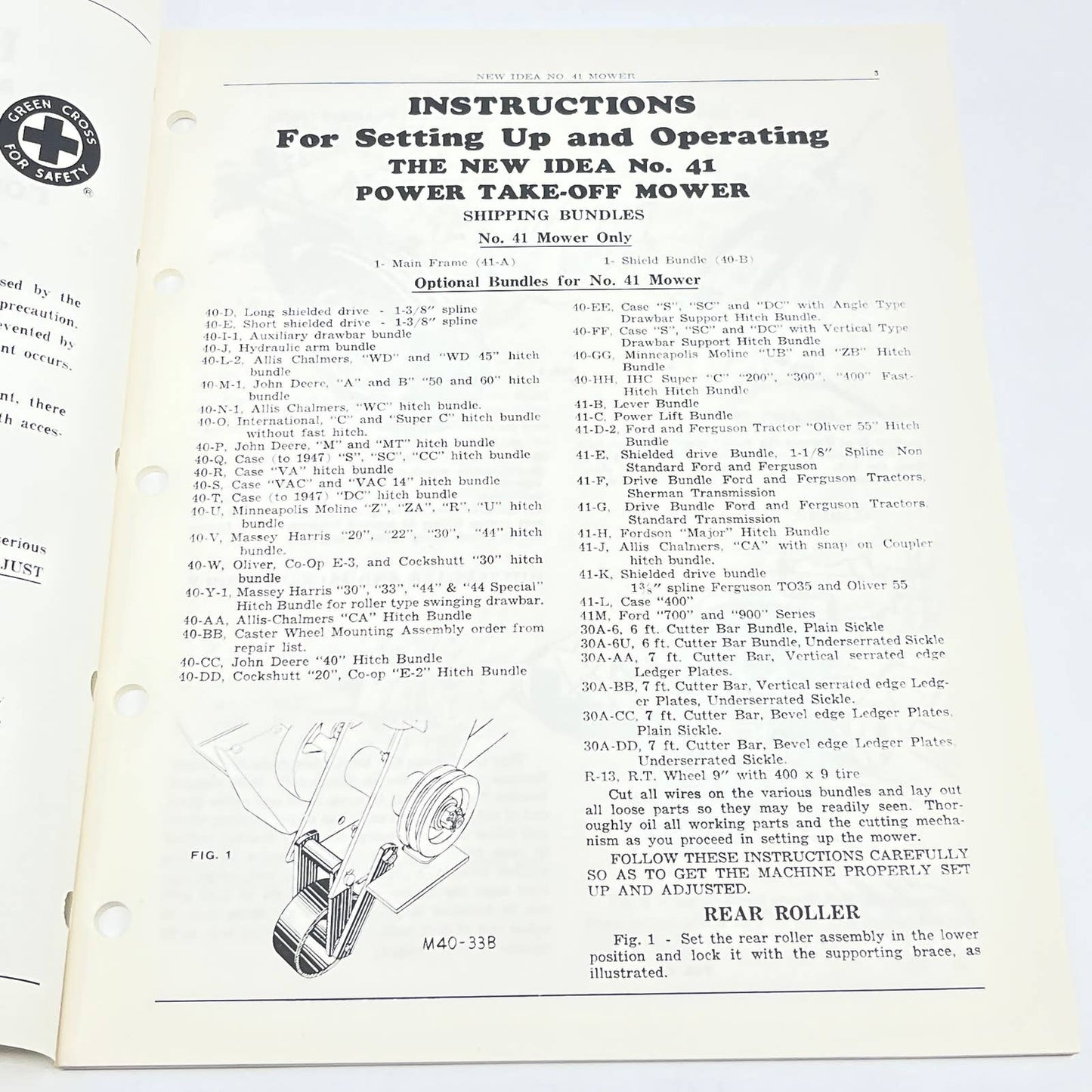Original 1961 New Idea No. 41 Mower Instructions & Repair Parts List M-143 TB9