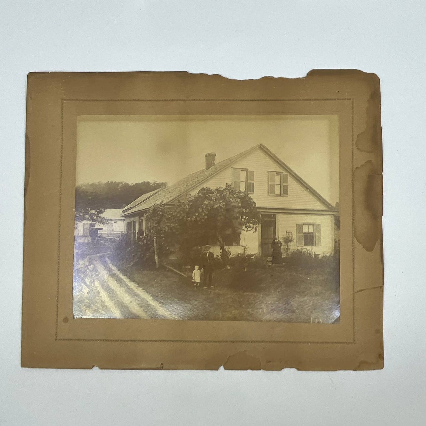 Antique Victorian Photo Elderly Couple House w Buggy in the Yard 10x12 FL4