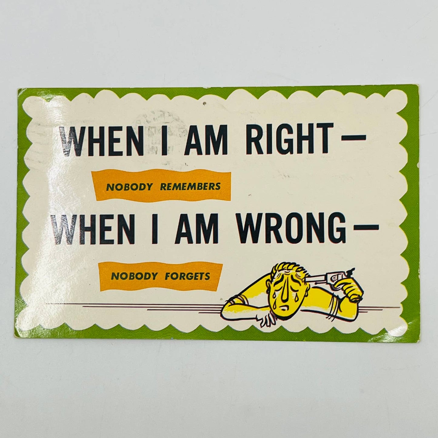 1961 Macabre Post Card When I am Wrong Nobody Forgets PA3