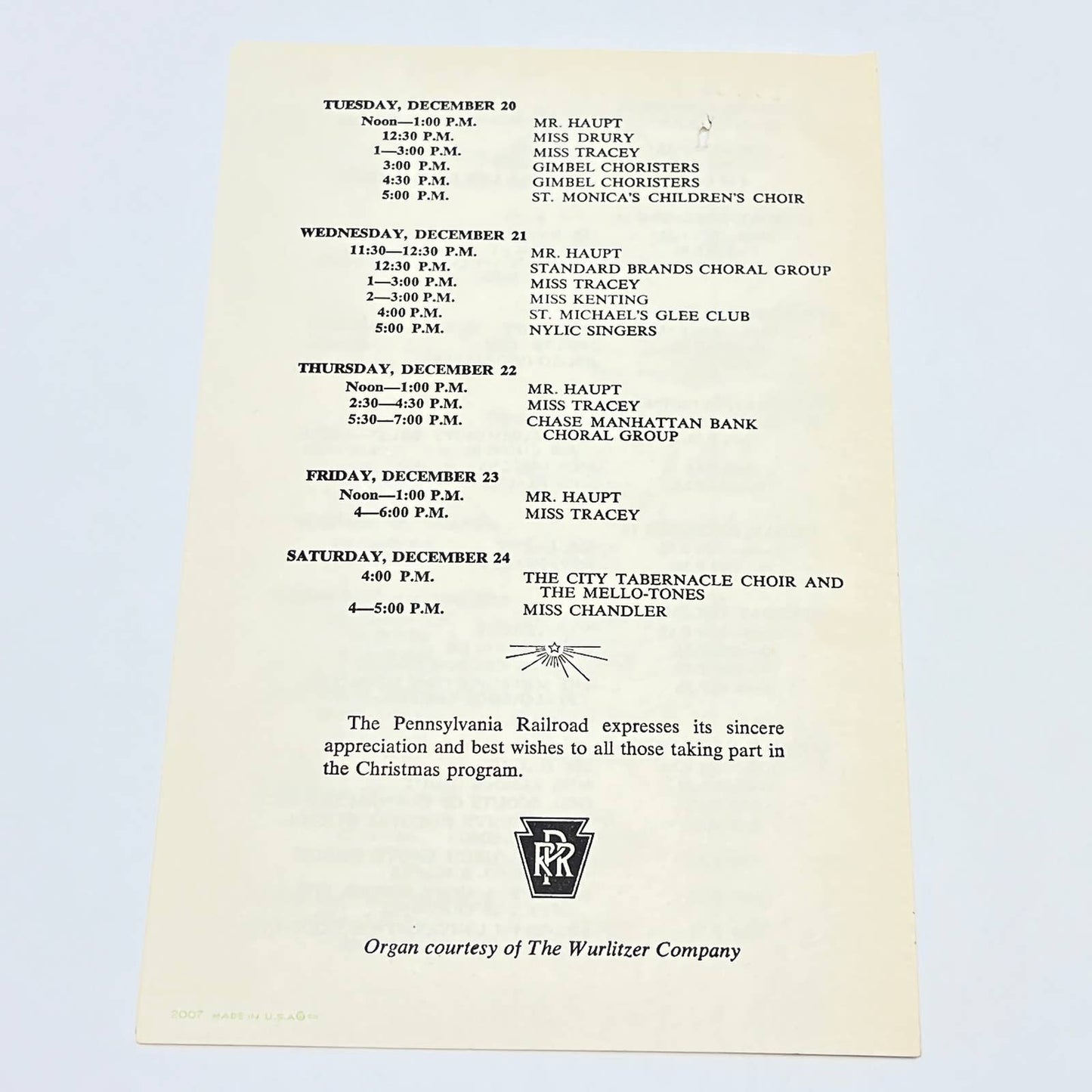 1960 Pennsylvania Railroad RR Christmas Music Program Penn Station AB8