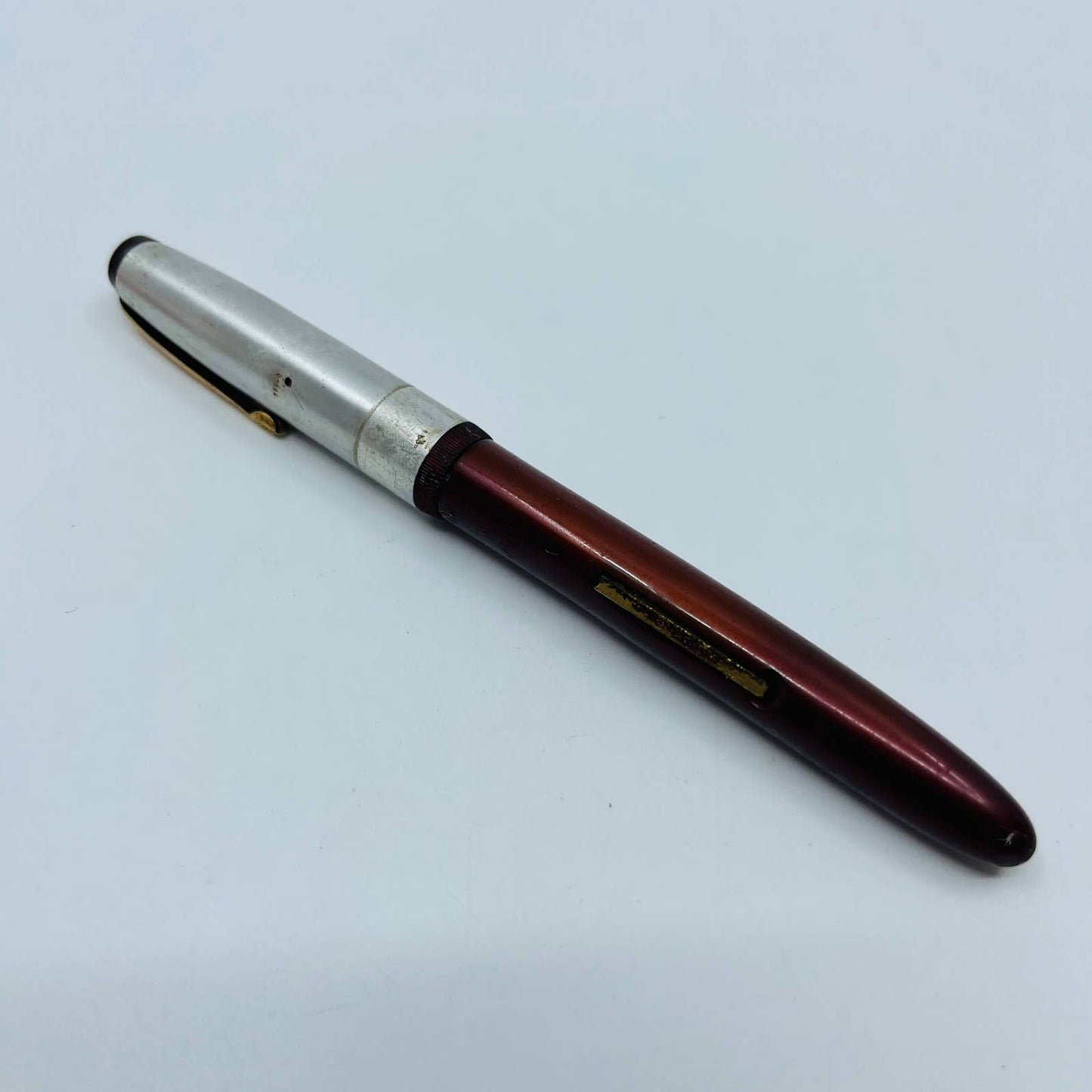 VTG WEAREVER Fountain Pen Silver Tone Maroon SB3