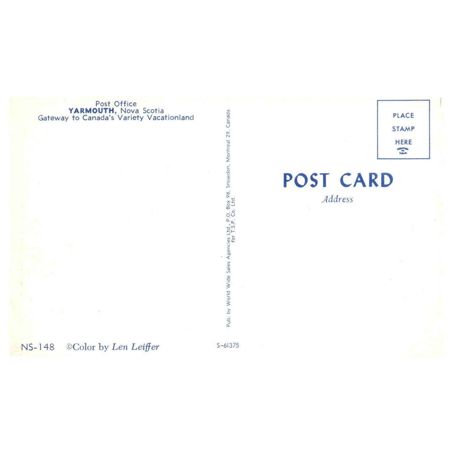 Vintage Postcard - Yarmouth Nova Scotia Post Office AD9