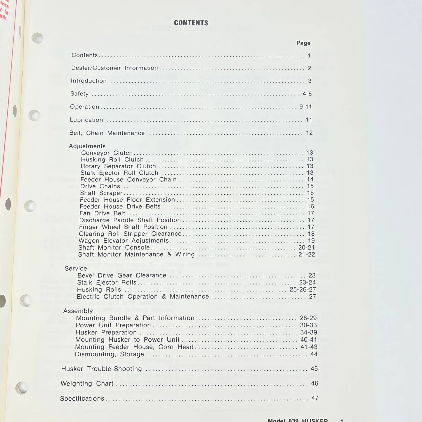 Original 1985 New Idea Operator's Manual 839 Husker US839-1 US-225 TB9