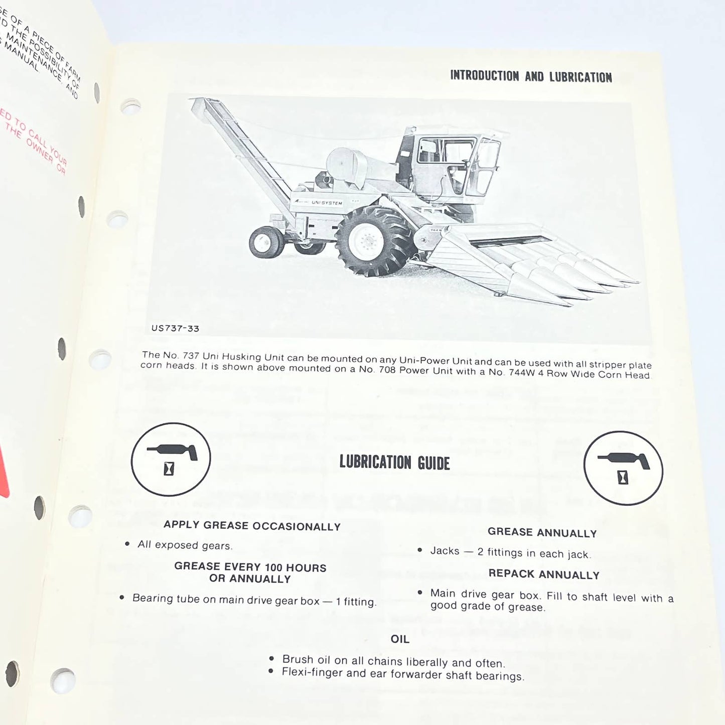 Original 1978 New Idea No. 737 Uni-Husking Unit US-195 Operator's Manual TB9