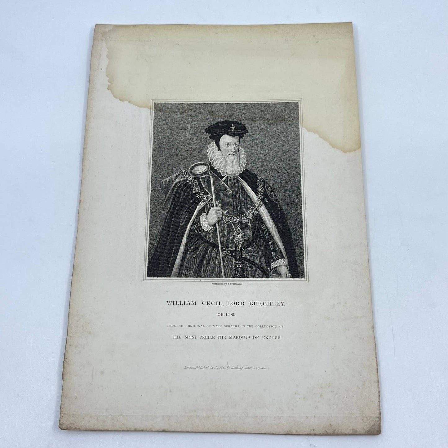 1823 Engraving Art Print William Cecil Lord Burghley 1598 Marquis of Exeter AB3