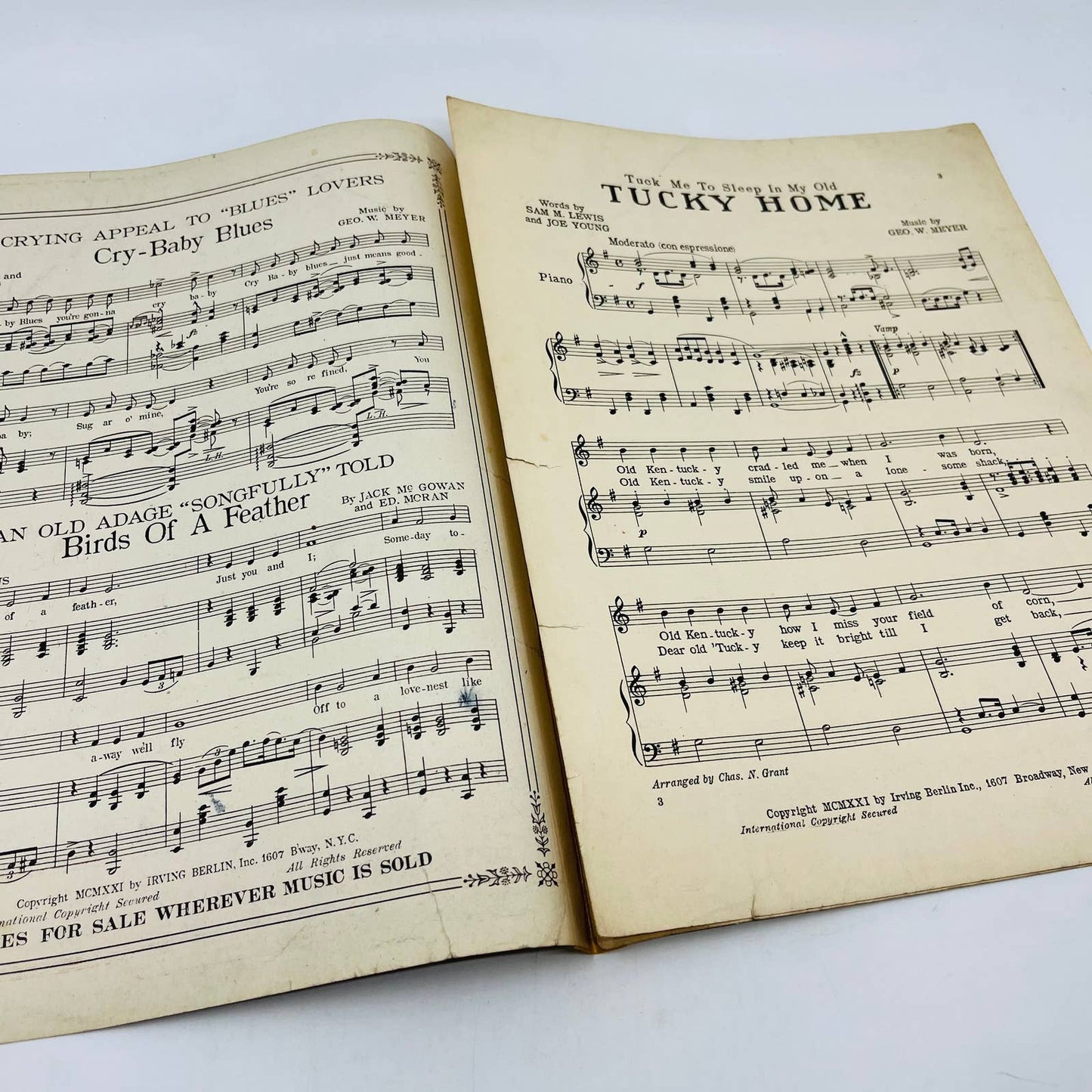 1921 Tuck me to Sleep in My Old Tucky Home Young Lewis Irving Berlin Sheet Music