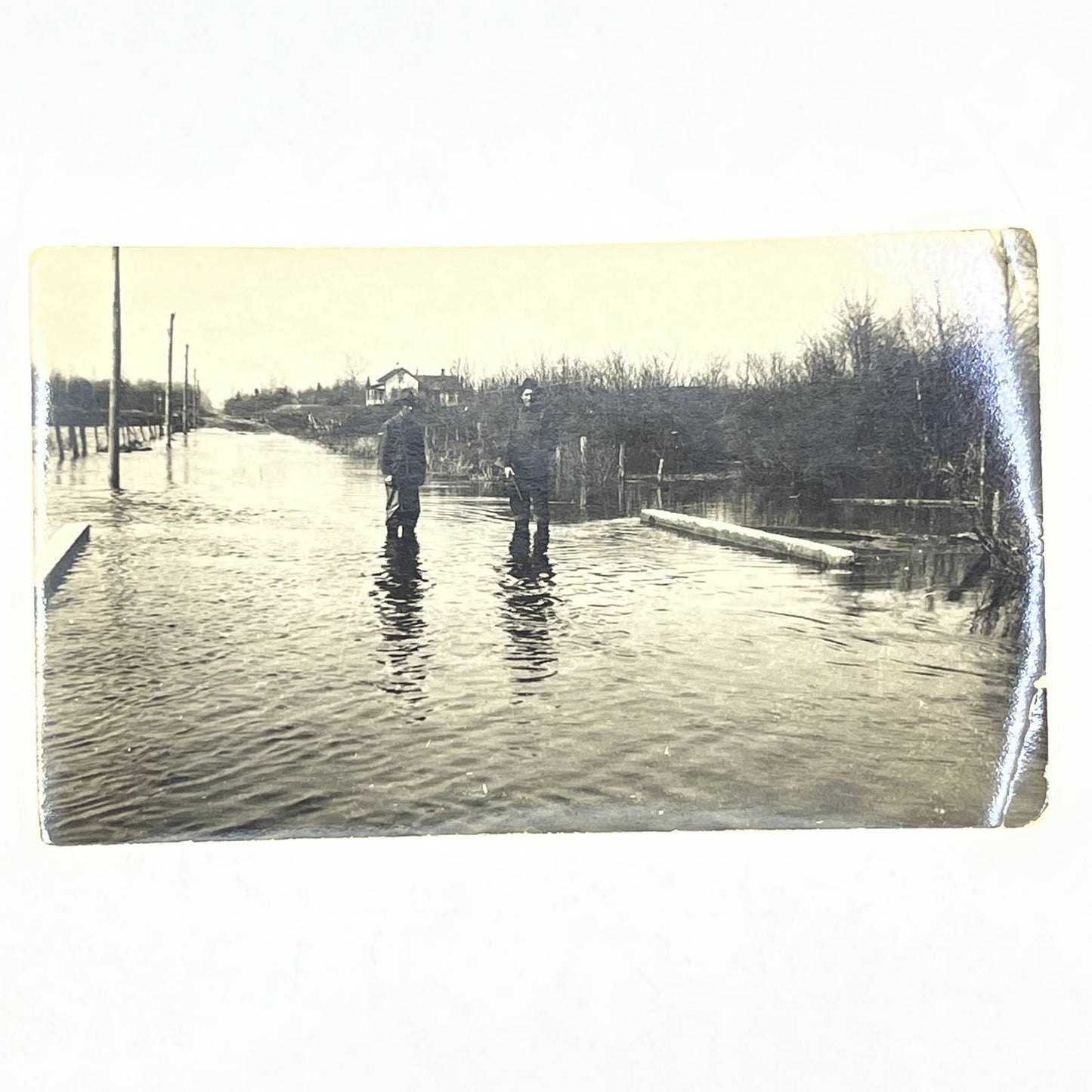Antique Original Photo 2 Men Standing in Flooded Street AC2