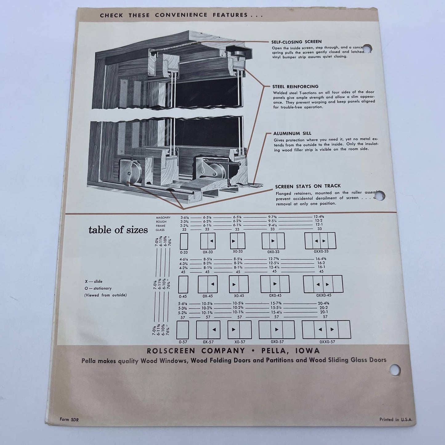 1950s Pella Wood Sliding Glass Doors Fold Out Brochure & Cover Letter TH7