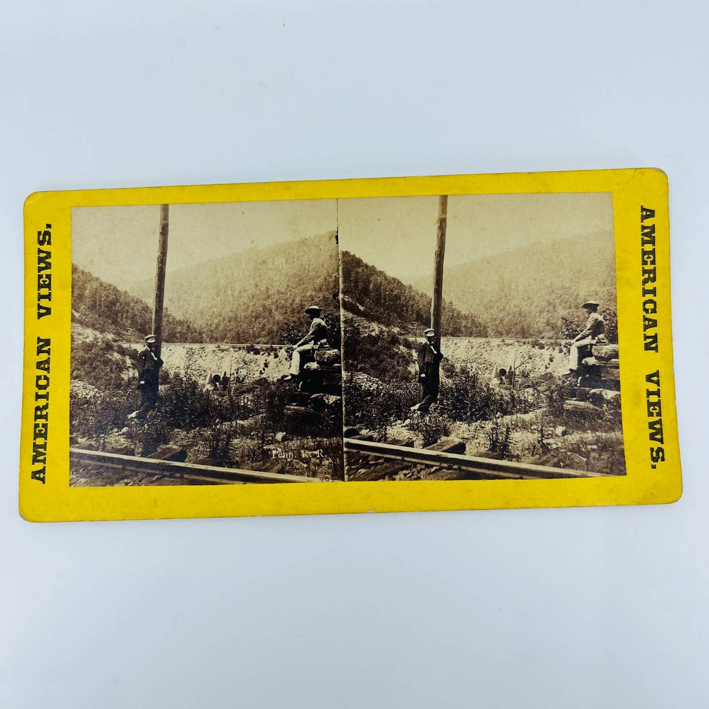 1880s Stereoview Card Pennsylvania Railroad RR Workers Along the Rails