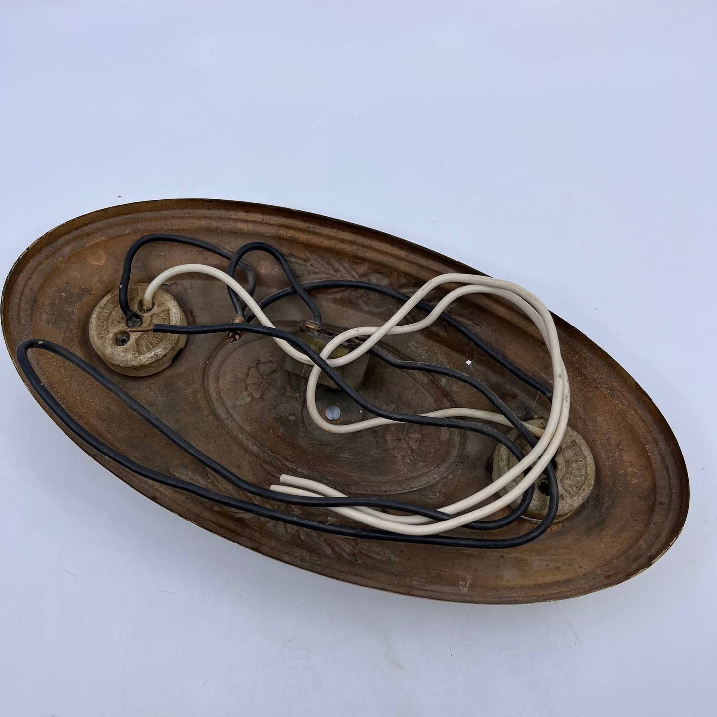 1920s Art Deco Brass Shell 2 Light Flush Mount Ceiling Fixture Sconce NICE TH5