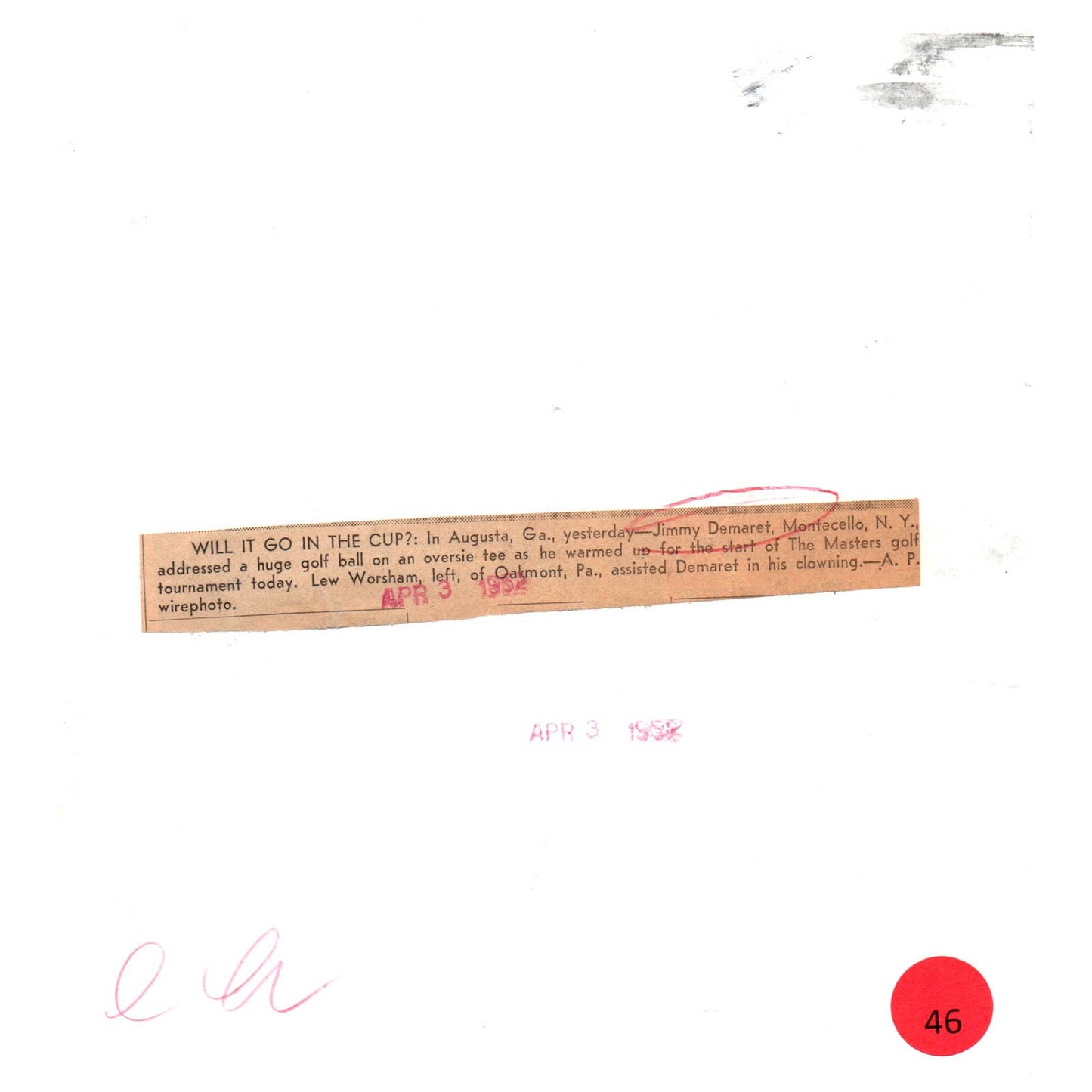 1952 Press Photo Golf Jimmy Demaret Masters Tournament Augsta 7x8" AD2