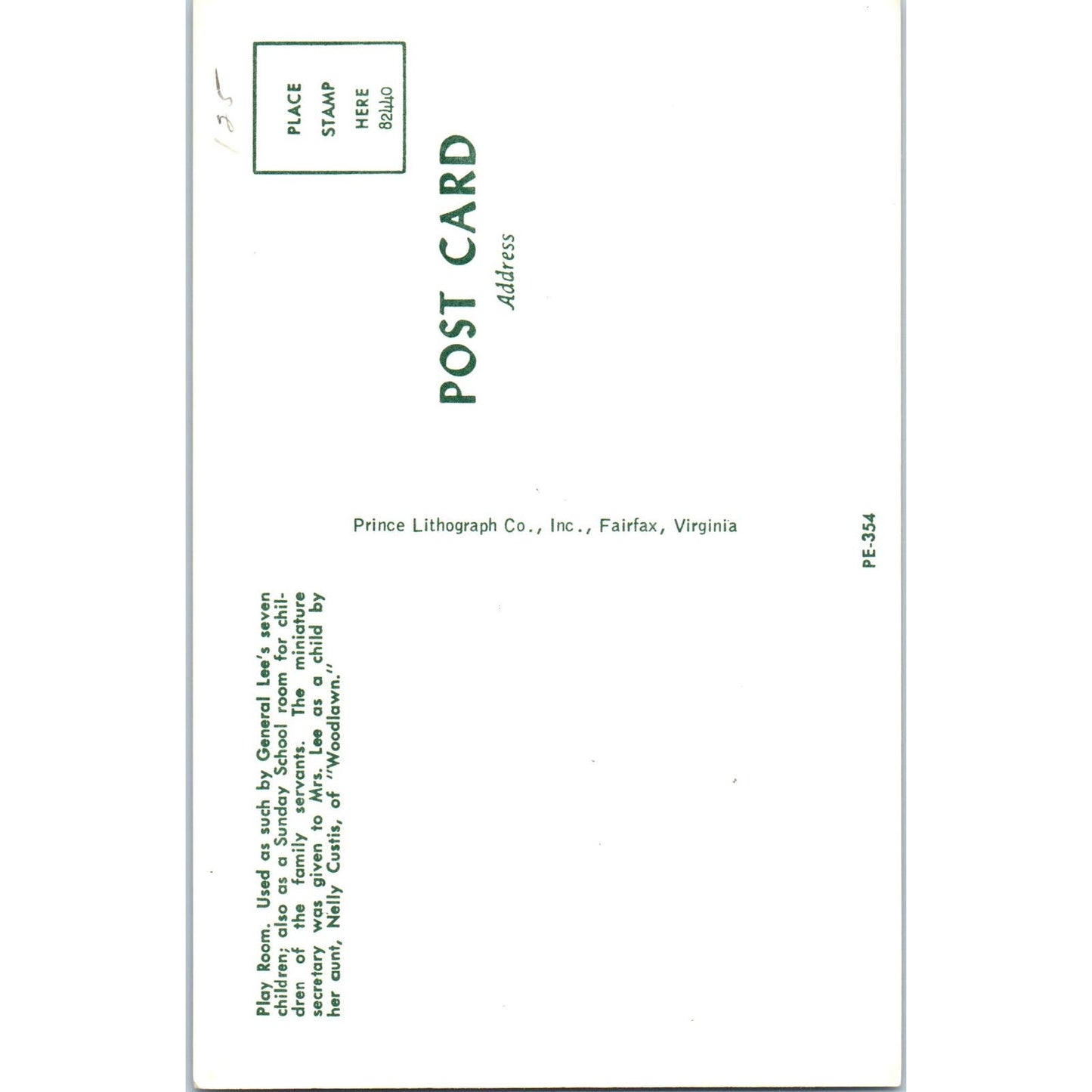 Play Room and Dolls Used by General Lee's Seven Children Original Postcard PB9