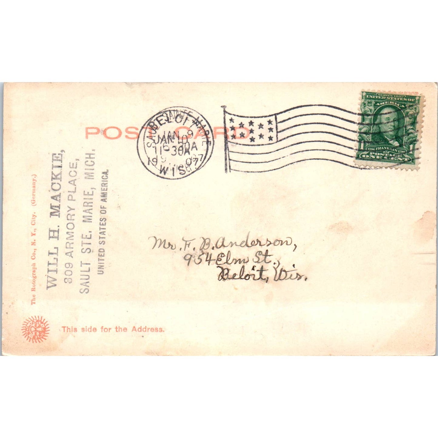 Fort Brady Sault Ste. Marie MI 1907 - Original Postcard TJ7-RP1