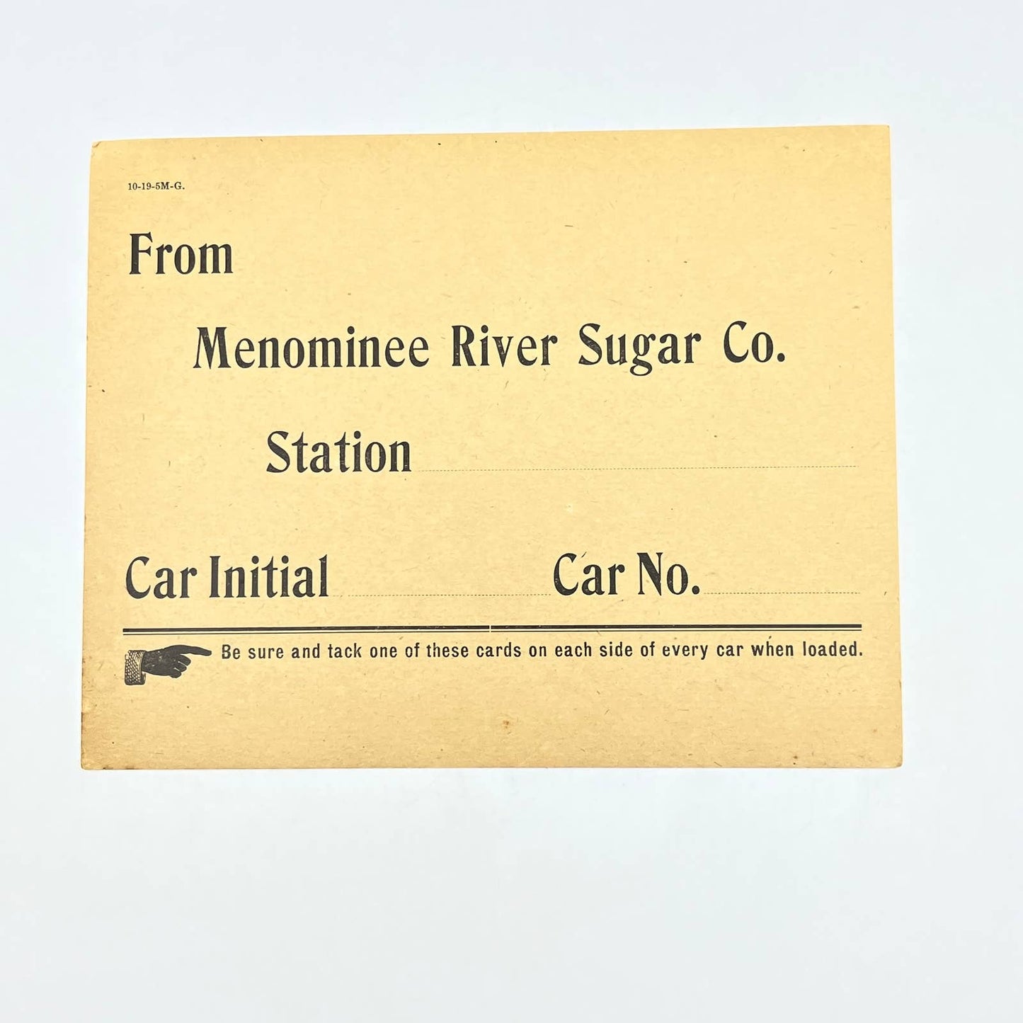 Vintage Menominee River Sugar Co. Railroad Train Car Sign Blank AB8