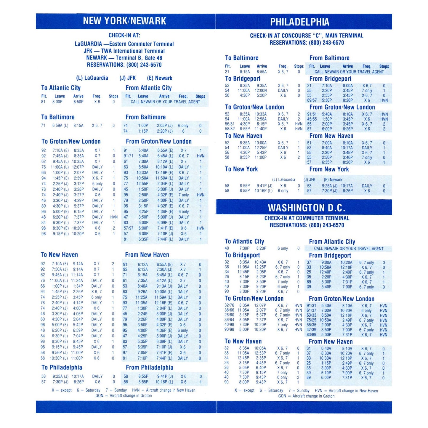 1984 New Air Airline System Timetable Atlantic City, Bridgeport Service SE4