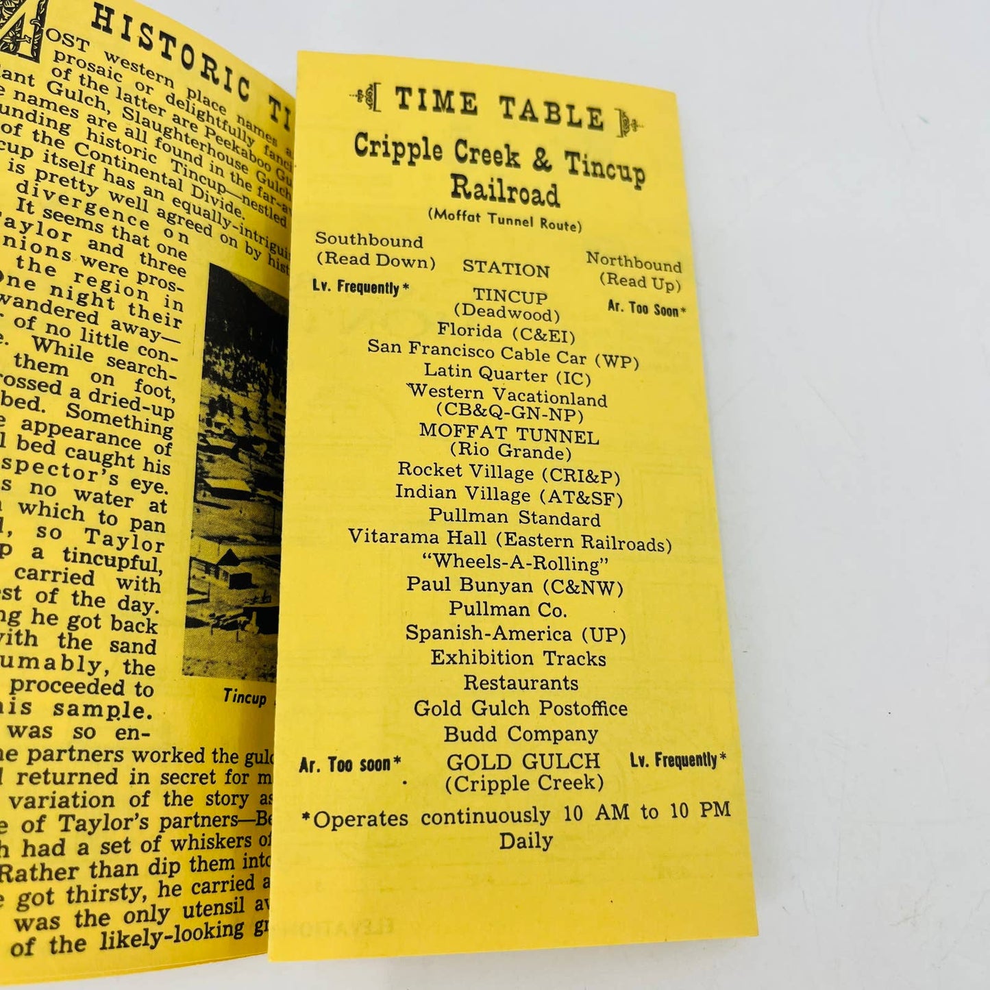 1949 Time Table Cripple Creek & Tin Cup Railroad-Chicago Railroad Fair C5