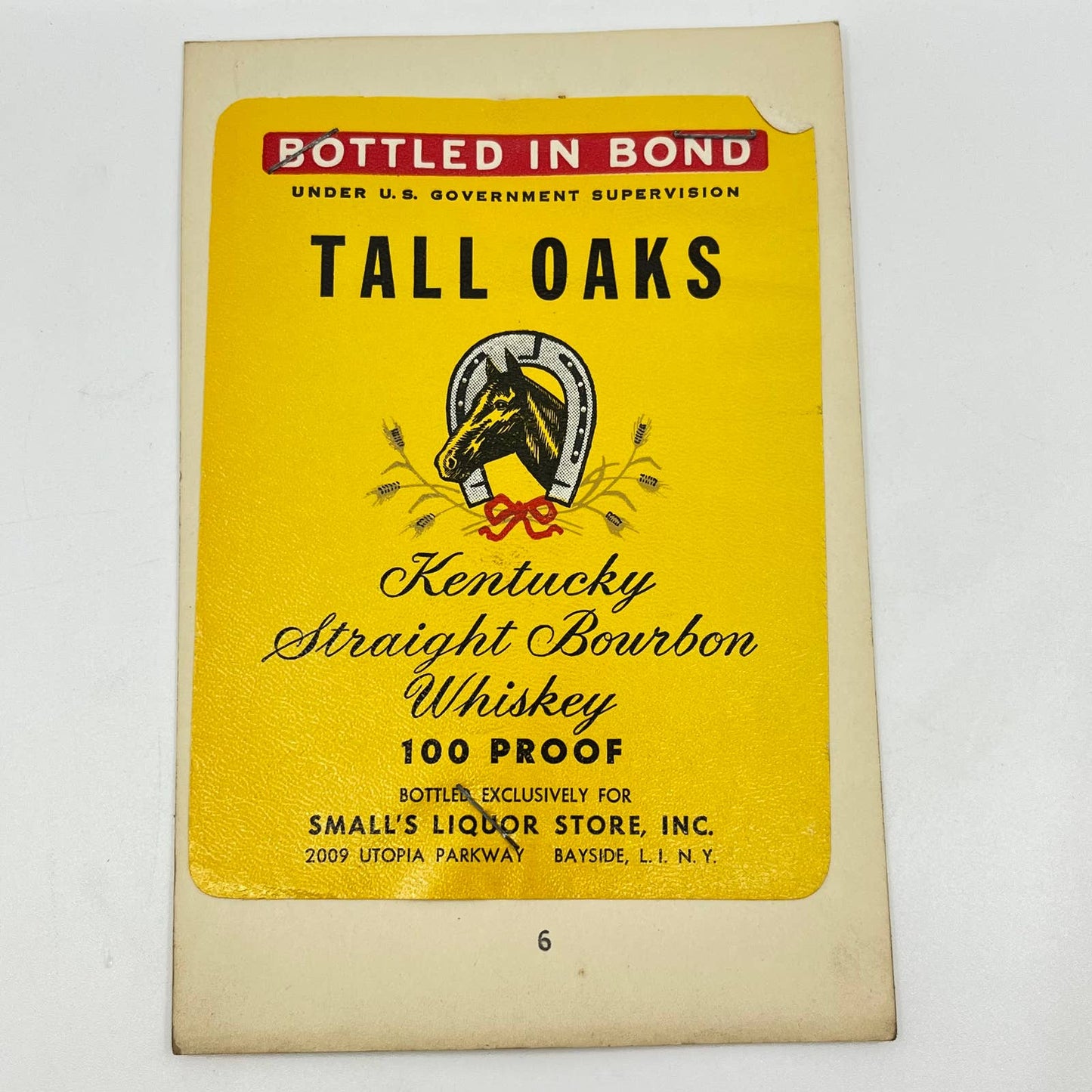 Tall Oaks Bourbon Whiskey Label Small’s Liquor Store Bayside Long Island NY