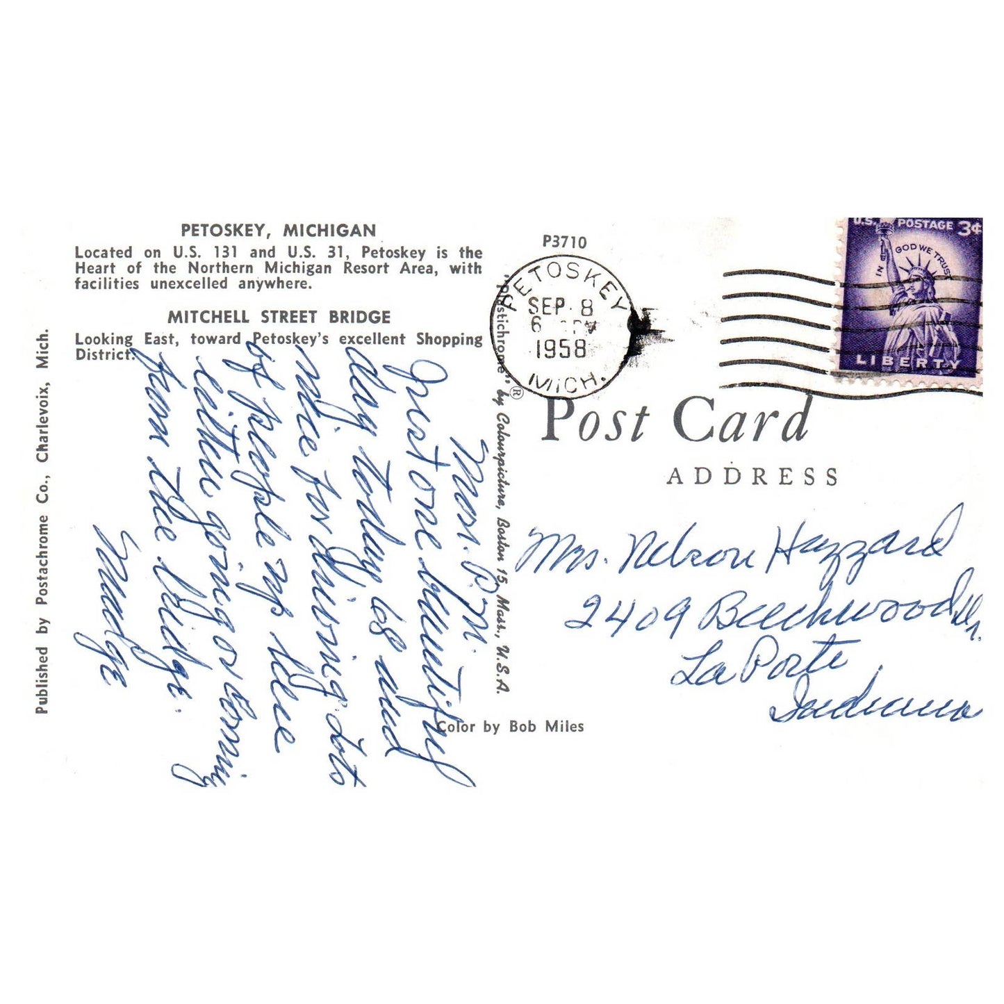 Vintage Postcard - Mitchell Street Bridge Petoskey Michigan 1958 AD9