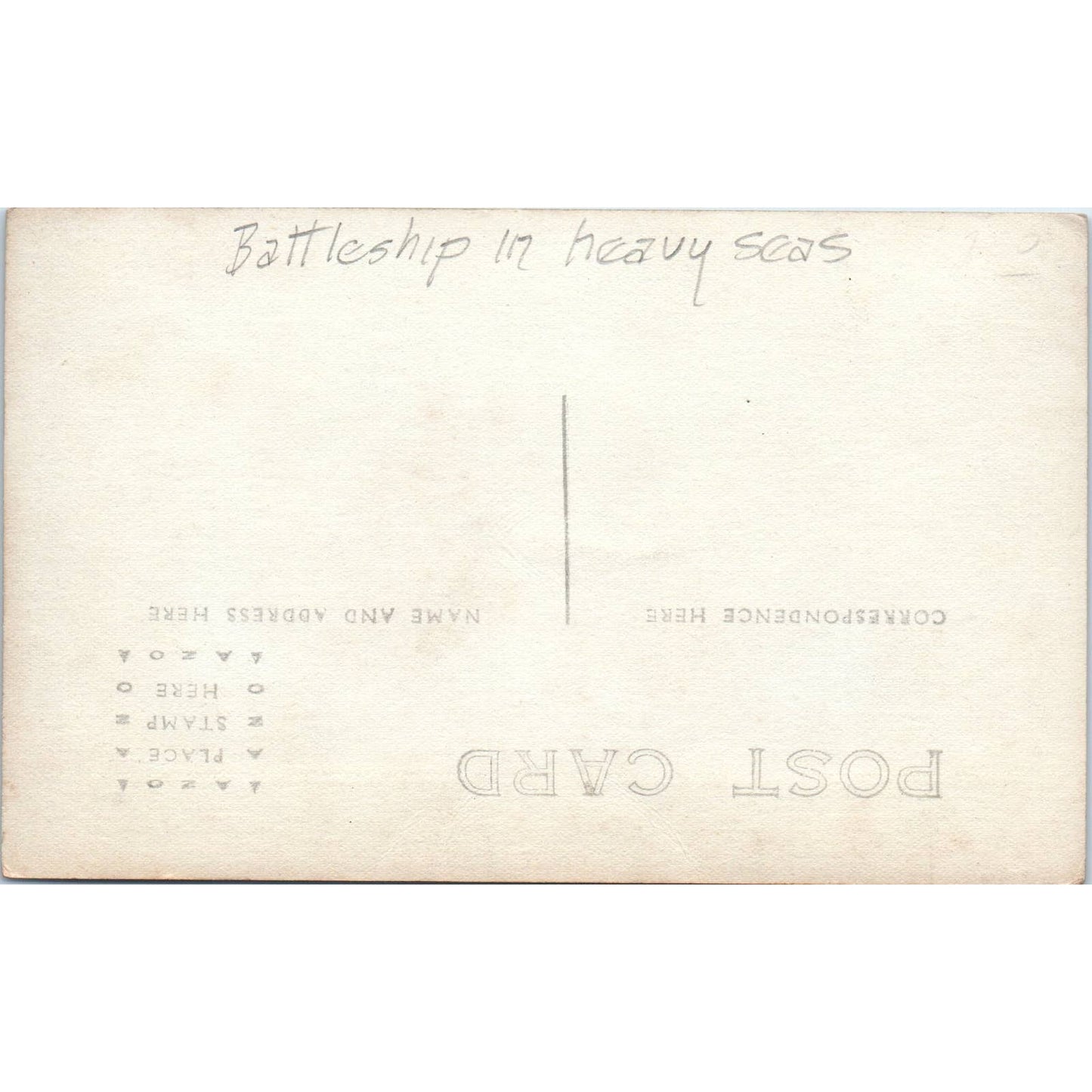 Antique Postcard RPPC Battleship in Heavy Seas SE8