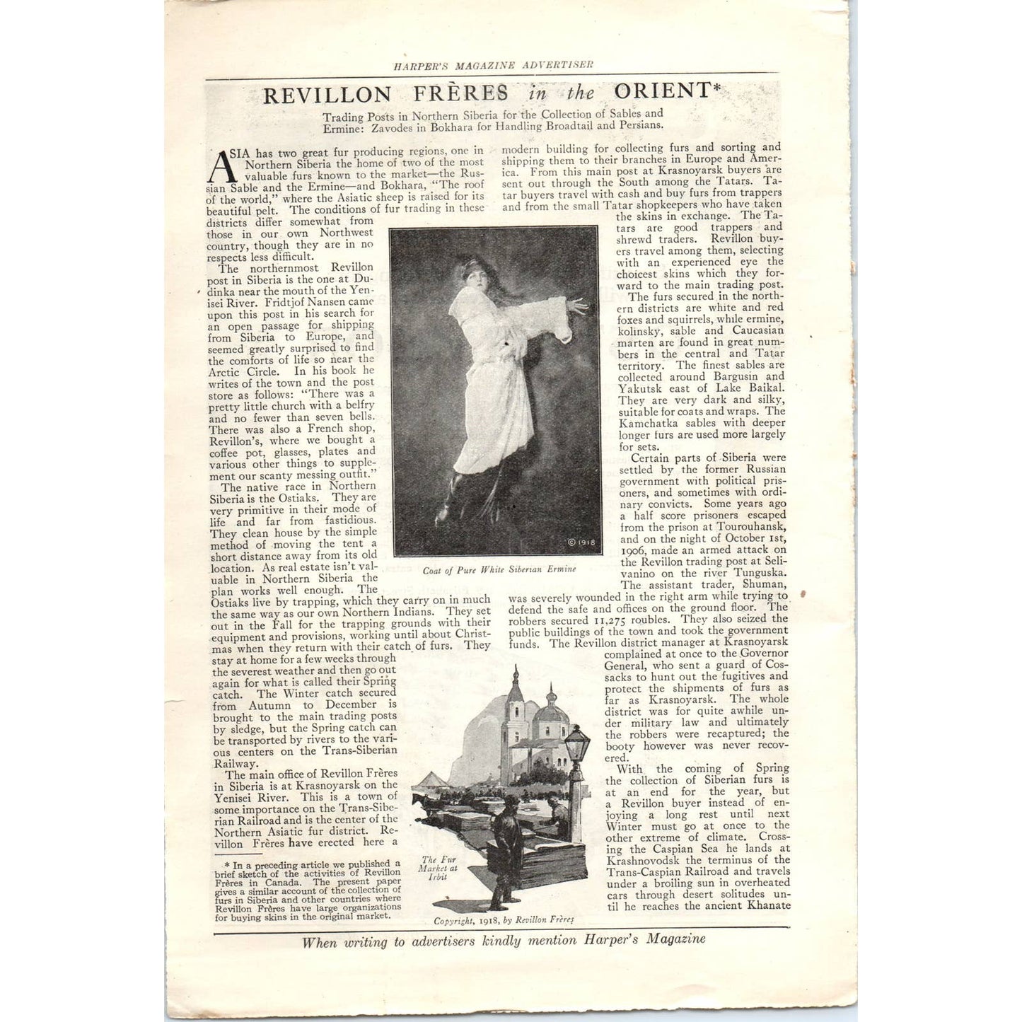 c1920 Harper's Magazine Ad - Ostermoor and Company Mattress NY Montreal TF6-1