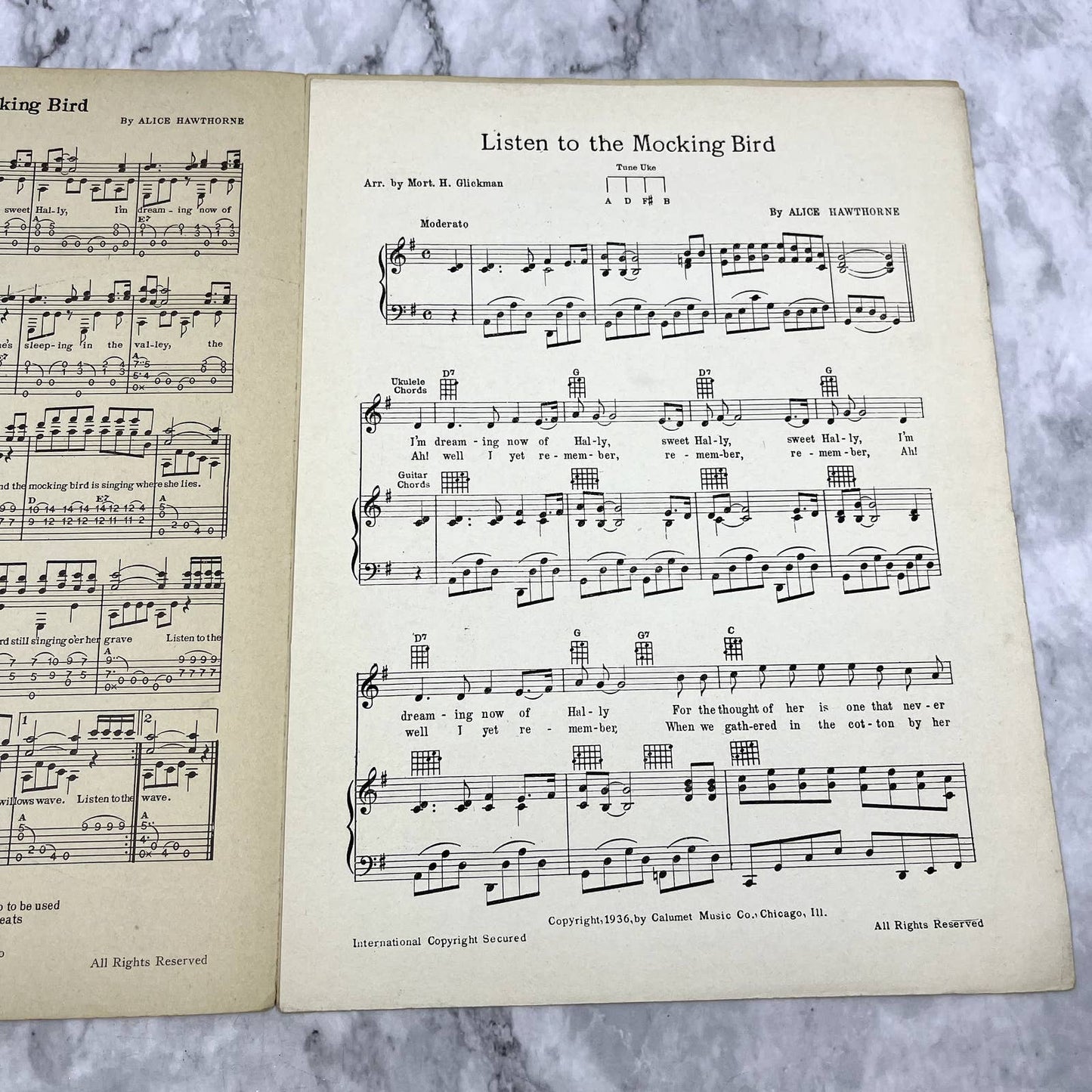 Listen to the Mockingbird Alice Hawthorne Carl Schreiber 1936 Sheet Music TK2-SM
