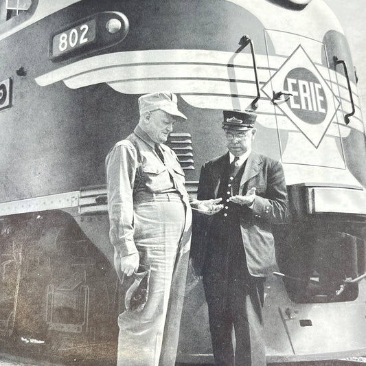 Vintage Erie RR Railroad Photo Engineer & Conductor Kent Ohio Terminal 8x10 AB3