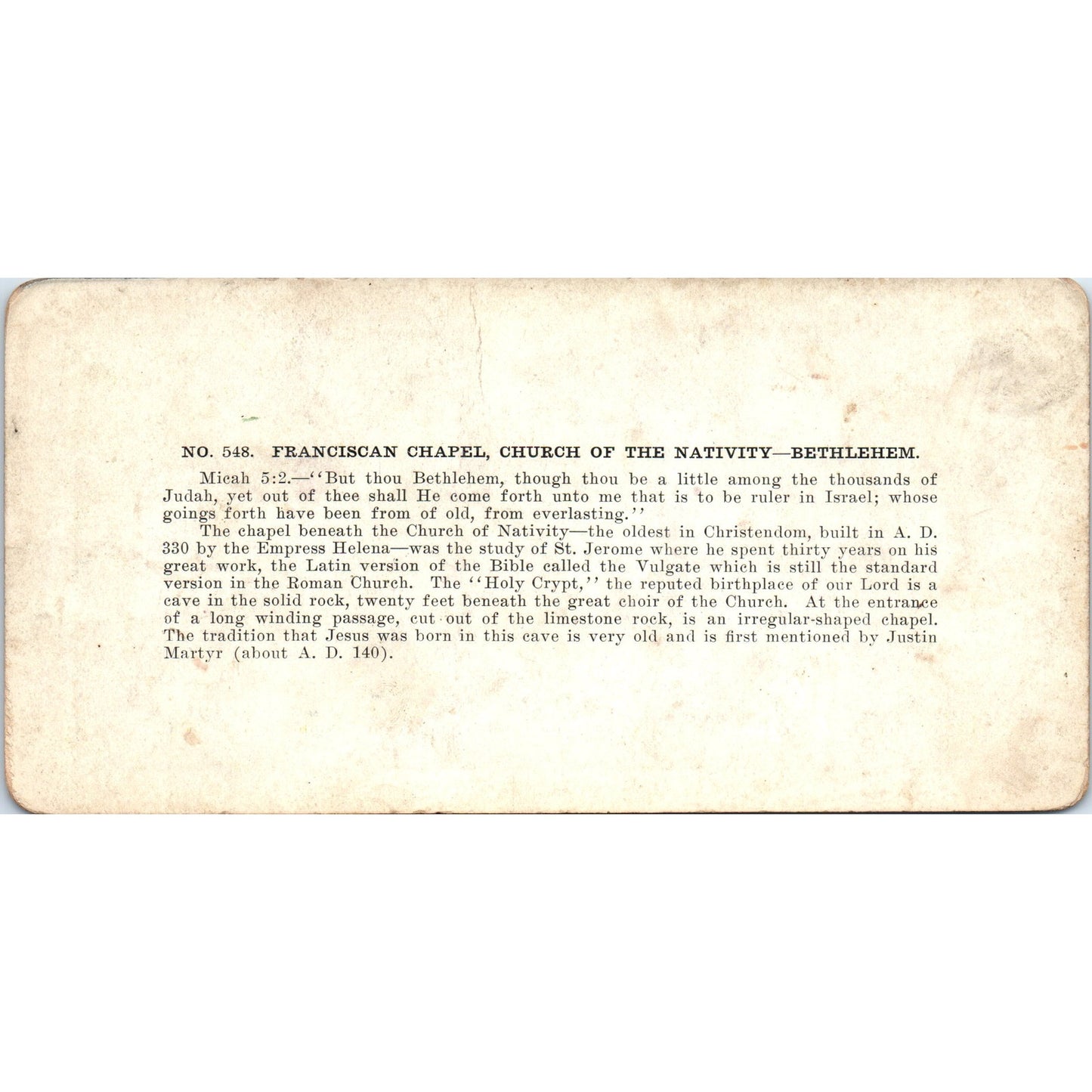 Franciscan Chapel Church of Nativity Bethlehem - Antique Stereoview Card H3-2