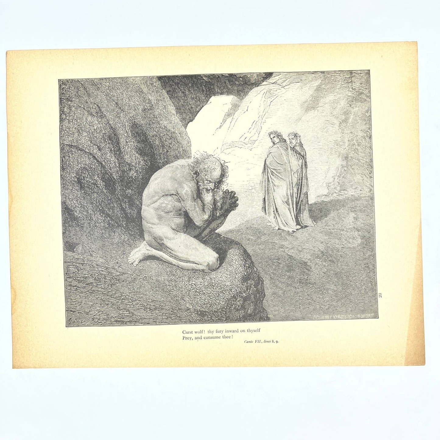 Original 1880s Gustave Dore Engraving Divine Comedy Virgil Rebukes Plutus FL4