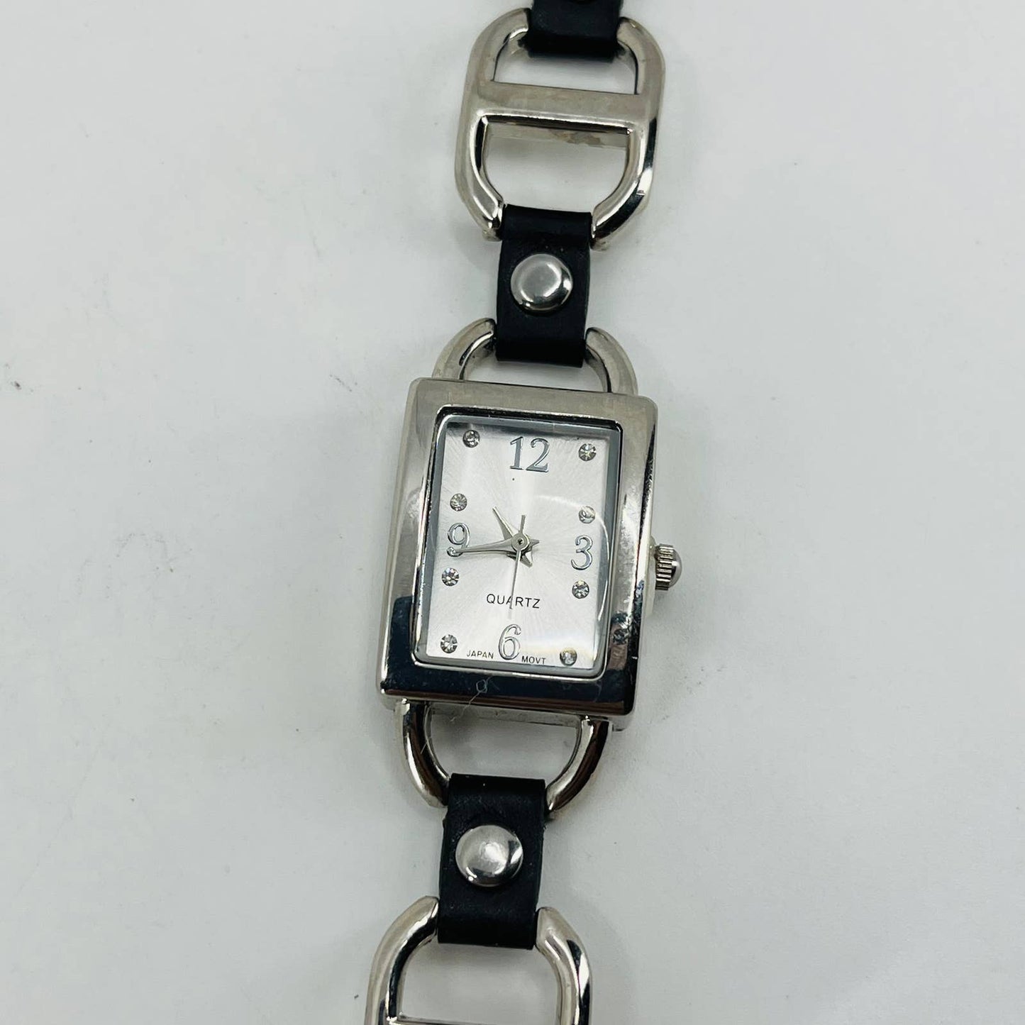 Vintage Modernist Metal & Leather Watch Metal Clasp Band SA9