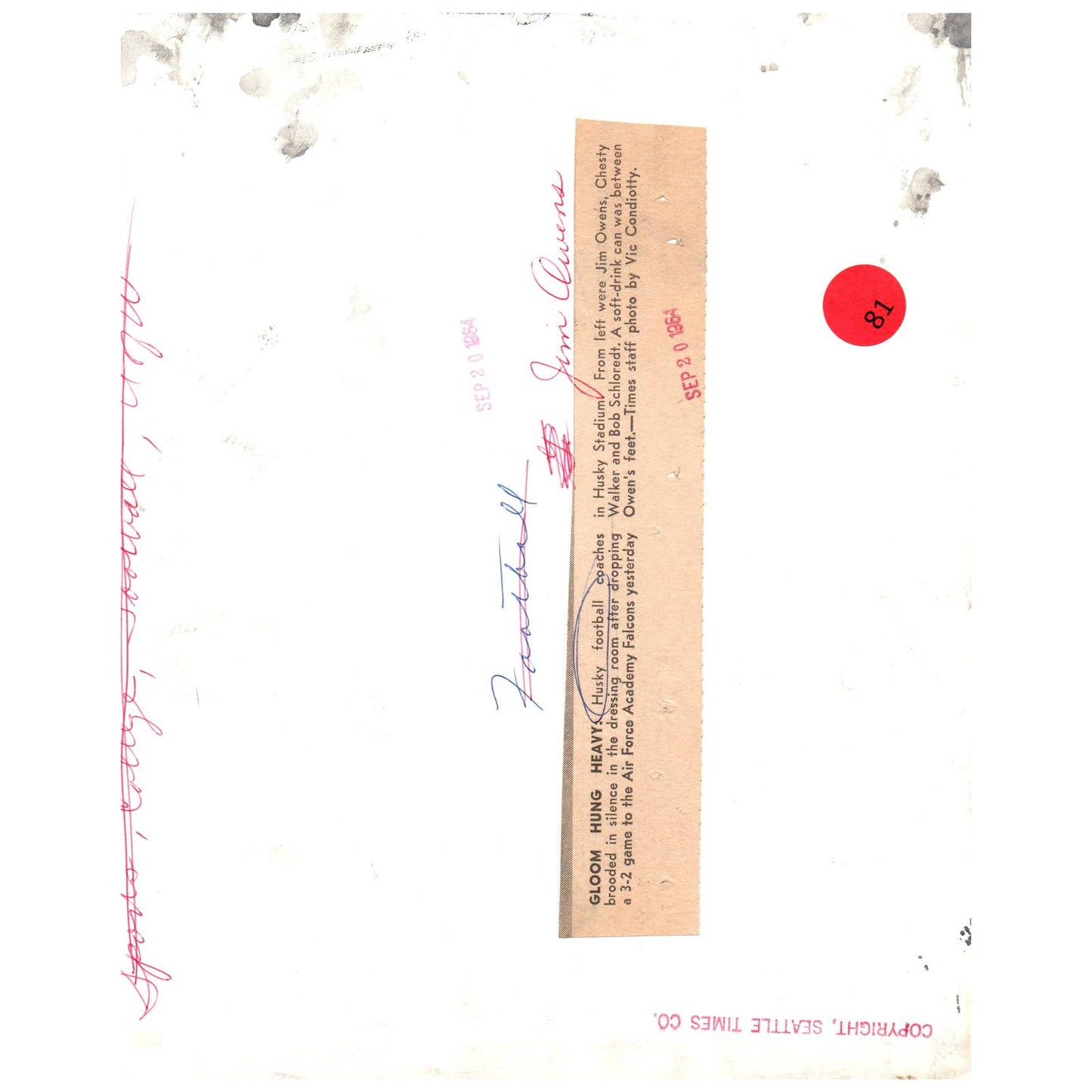 1964 Press Photo Football NCAA Washington Huskies Coaches After 3-2 Loss 8x10" AD3