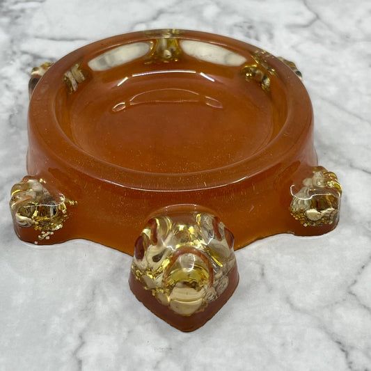 Retro Orange Lucite Turtle Paper Clip Desk Tray 5x4” TB4