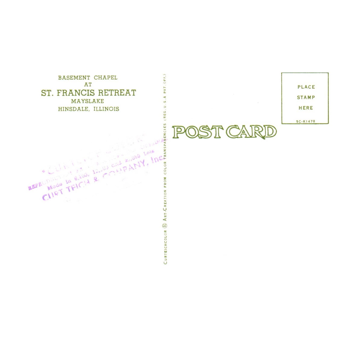 Vintage Postcard Basement Chapel St. Francis Retreat Mayslake Hinsdale IL TJ6-1
