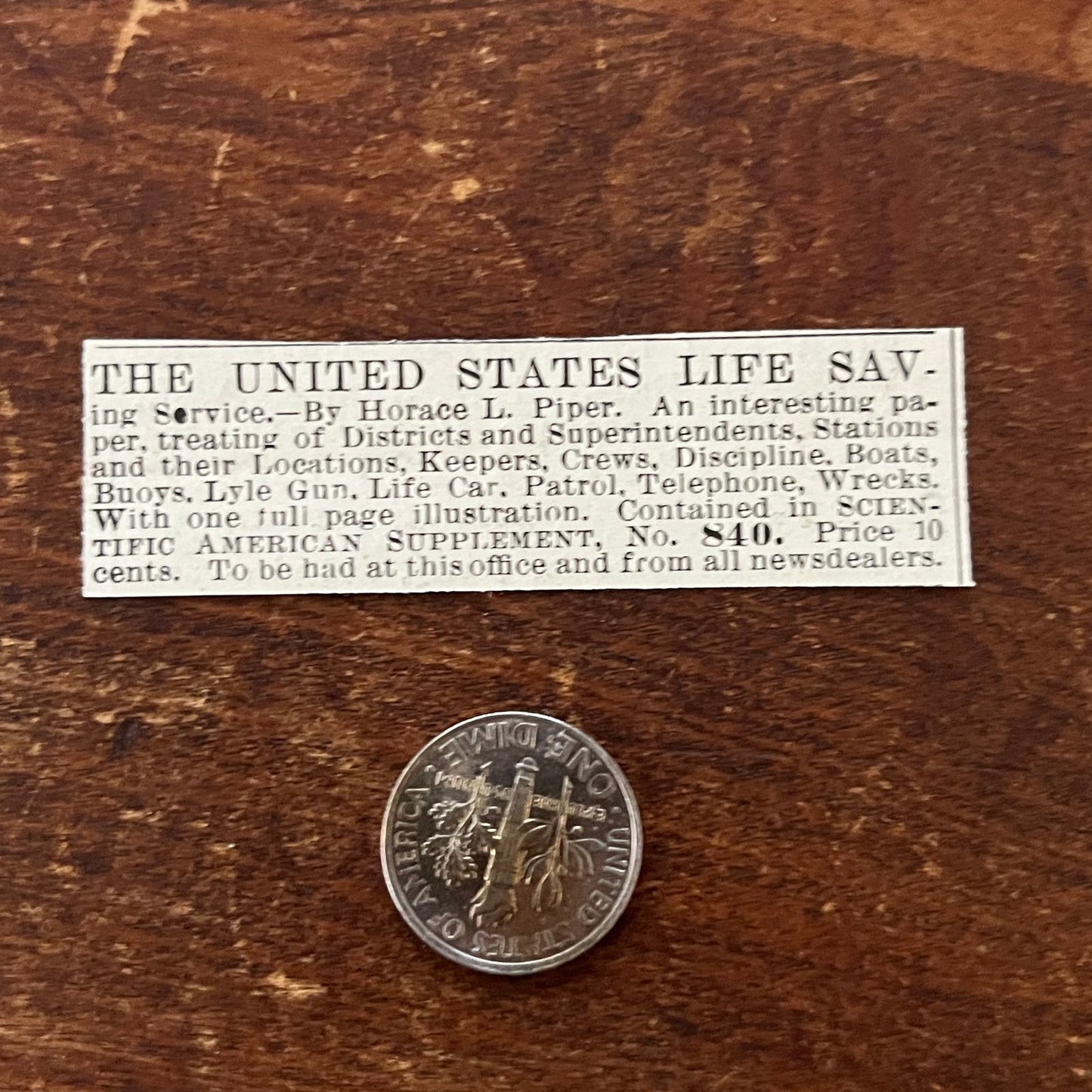 US Life Saving Service Horace L. Piper Original Advertisement AD8-P28