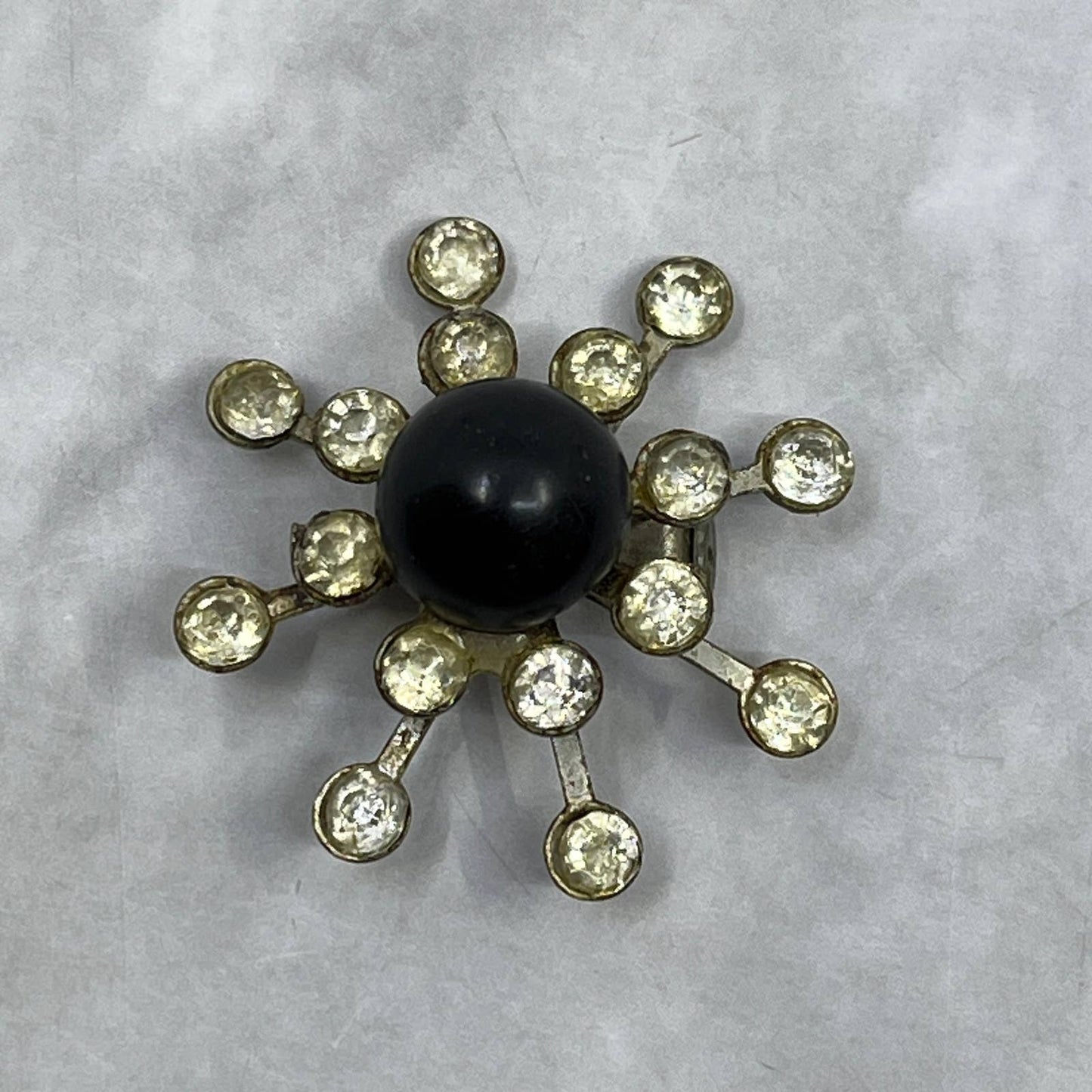 Vintage MCM Atomic Starburst Rhinestone Pin Brooch Silver tone Metal 1.25” SE7