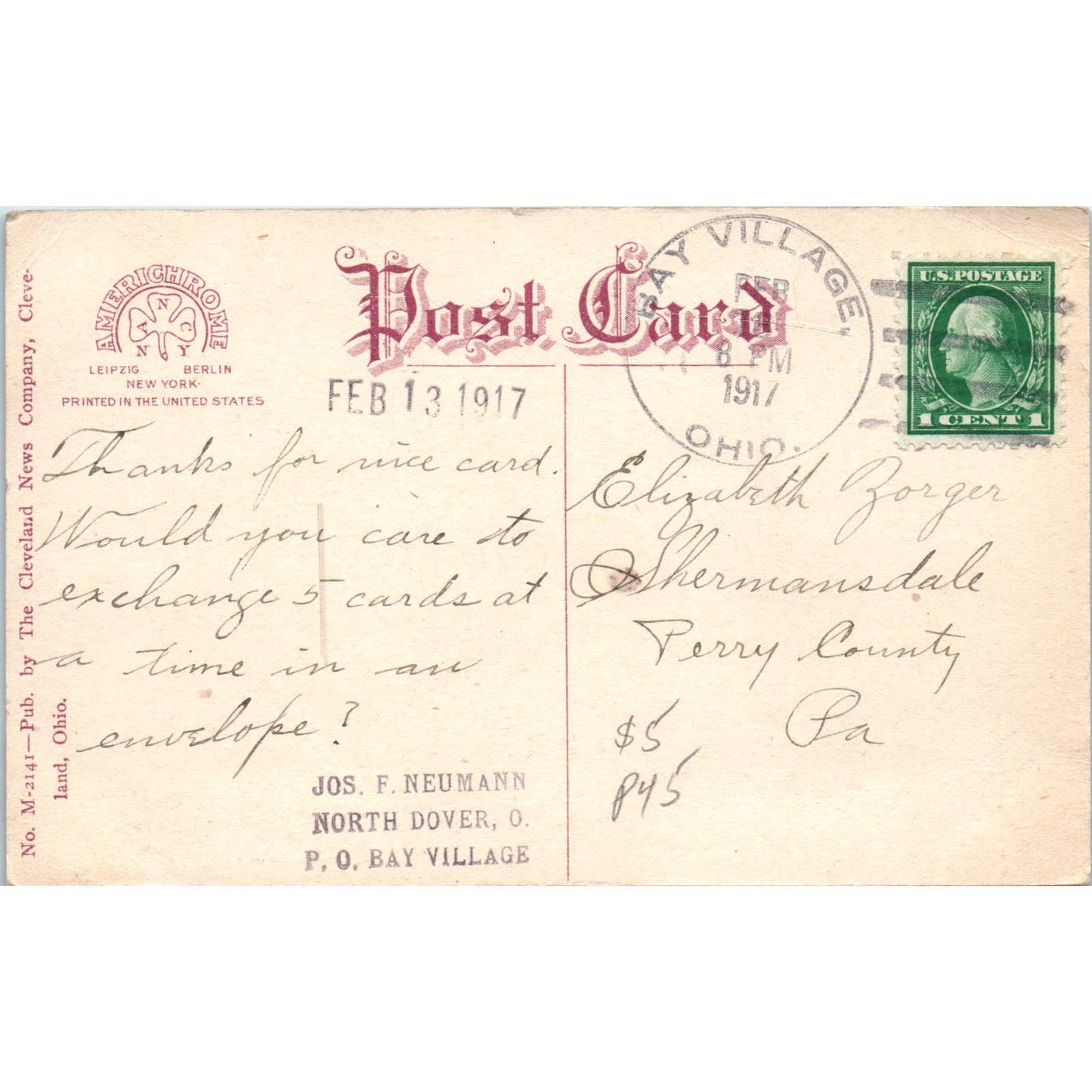 1917 Postcard Courthouse - Norwalk OH TD8-O2