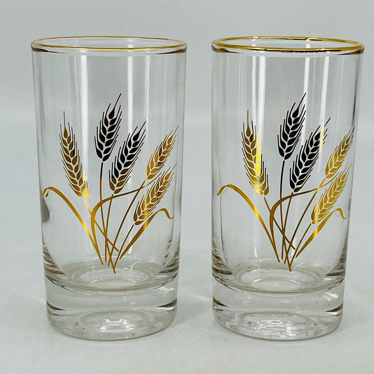 Vtg MCM Mid Century Homer Laughlin 22K Golden Wheat Juice Glasses Set of 2 TC6