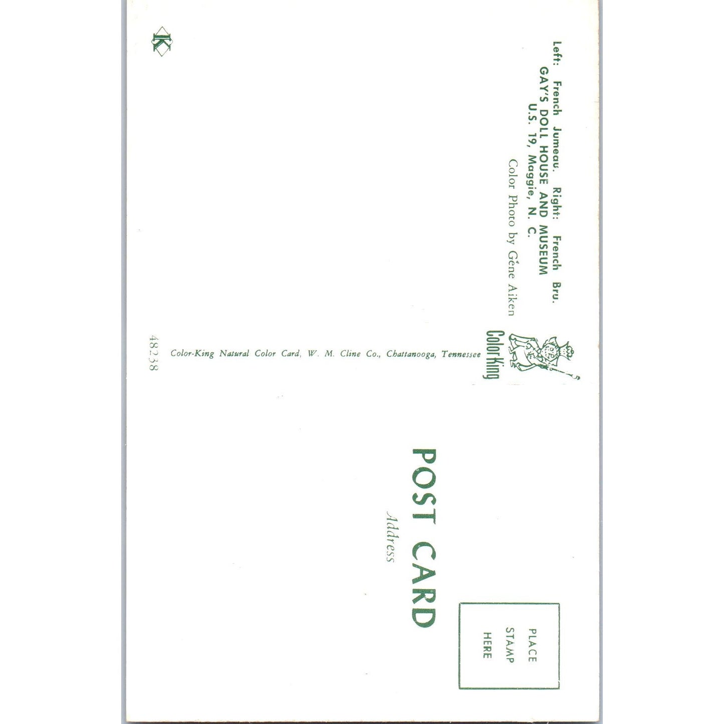 French Jumeau, French Bru Dolls Gay's Doll House & Museum Maggie NC Postcard PB6