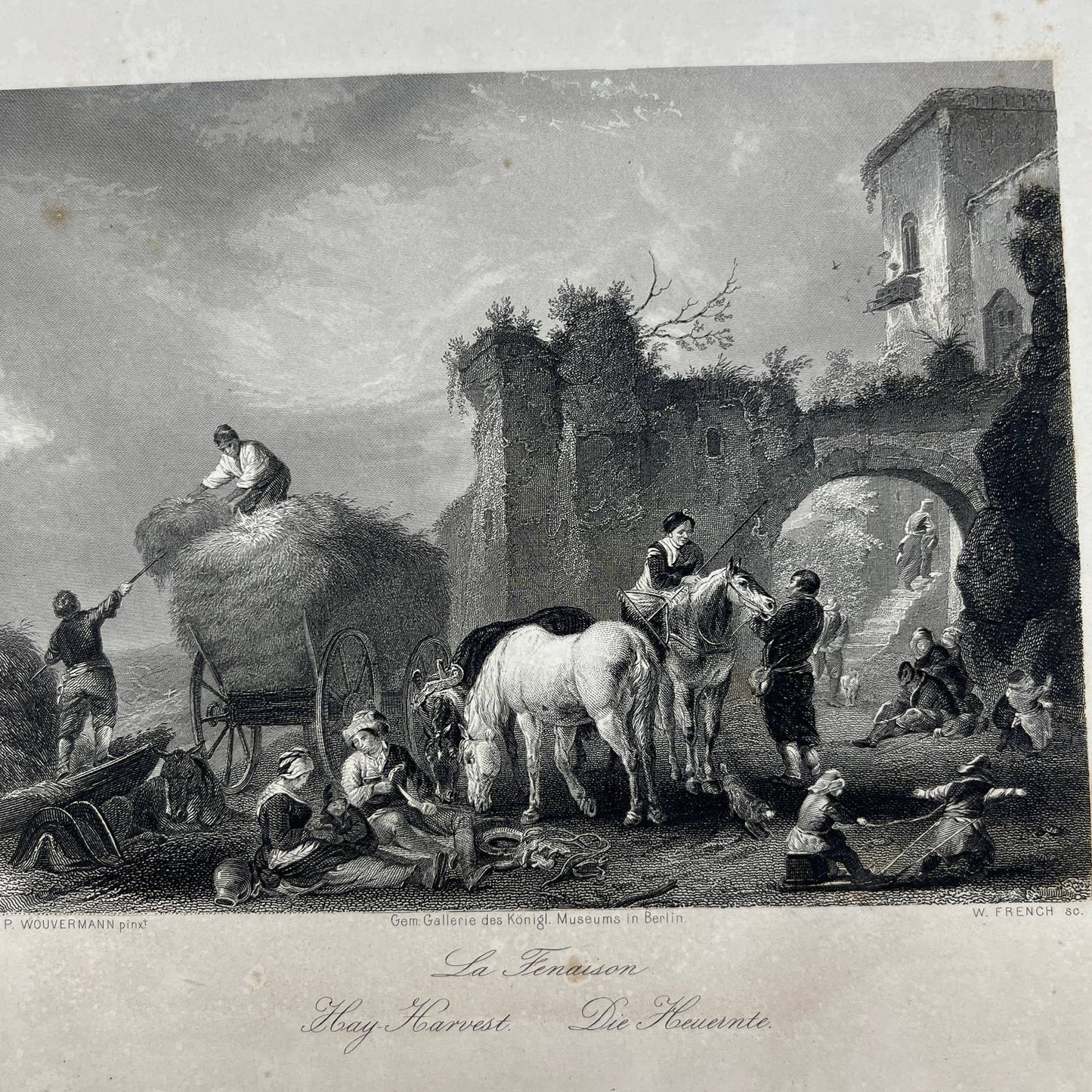 1864 Original Steel Art Engraving - Hay Harvest P. Wouvermann 8.5x11" AC3