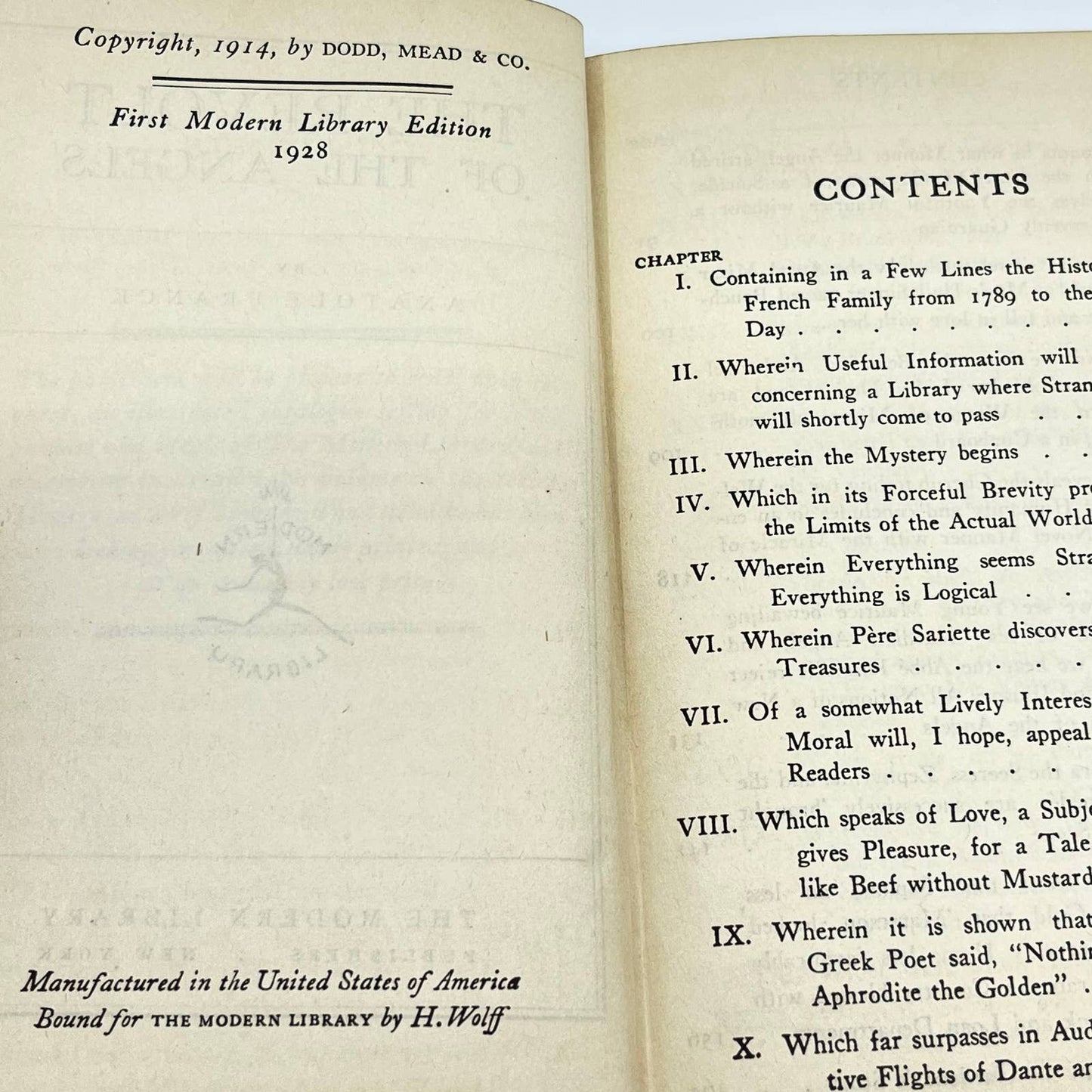 1928 The Revolt of the Angels Anatole France First Modern Library Edition TF2