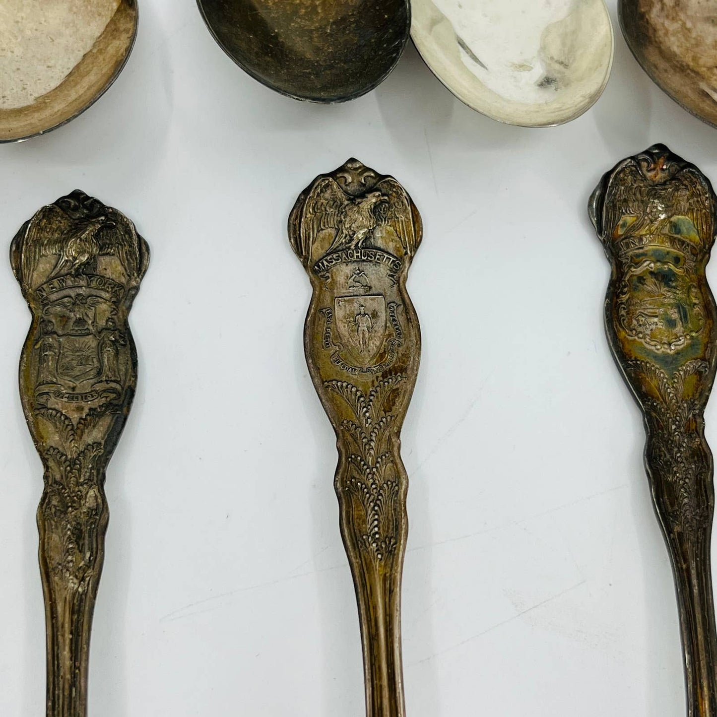 Antique WM Rogers State Souvenir Spoons Eagle Silver Plate Lot of 19 TD2