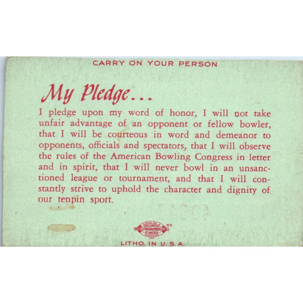 1950 American Bowling Congress Milwaukee Membership Card West Men's SE5-36