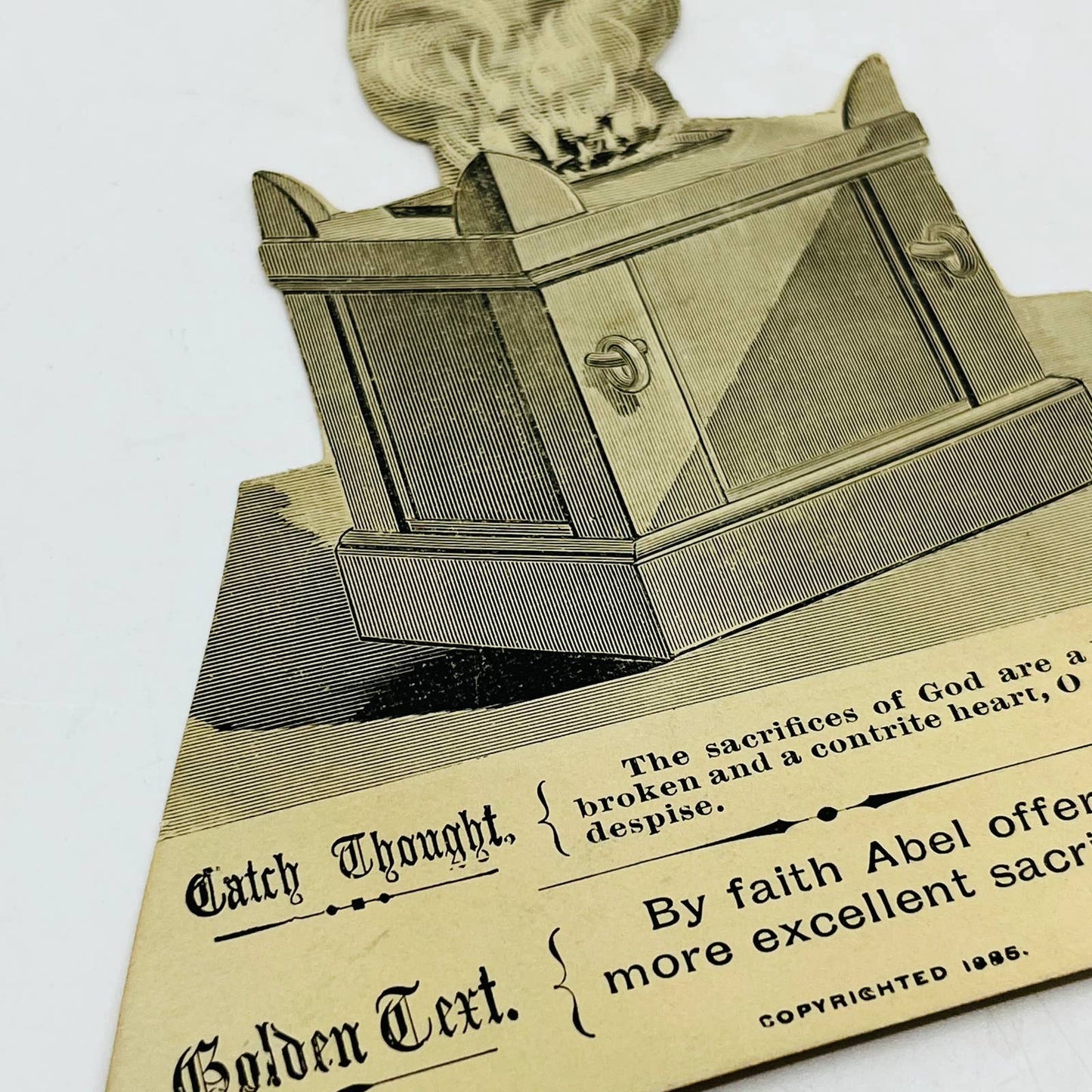 1885 Victorian Holy Prayer Card Die Cut Engraving Psalms 51:17 Hebrews 11:4 AA2