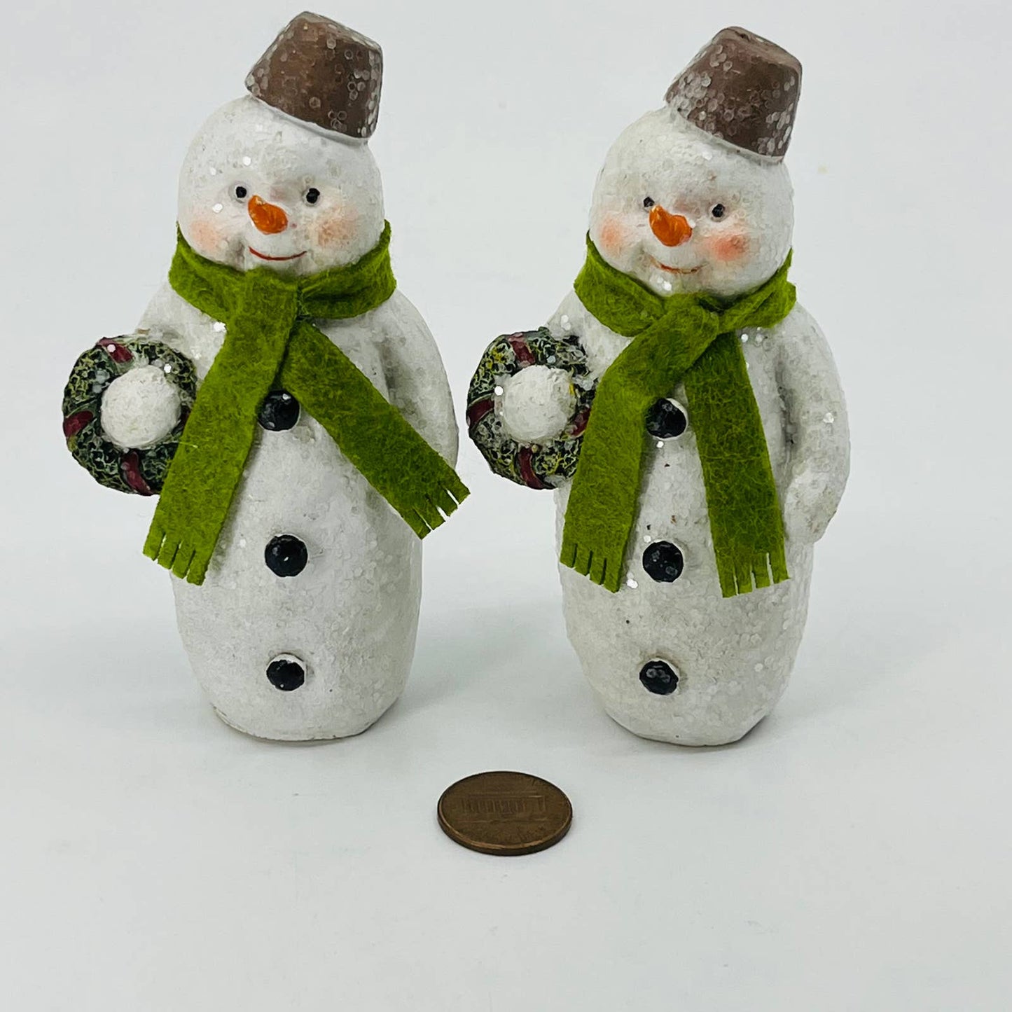 Set of 2 Christmas Sparkle Snowman Wearing Shriner Hat Felt Scarf 4” TD2