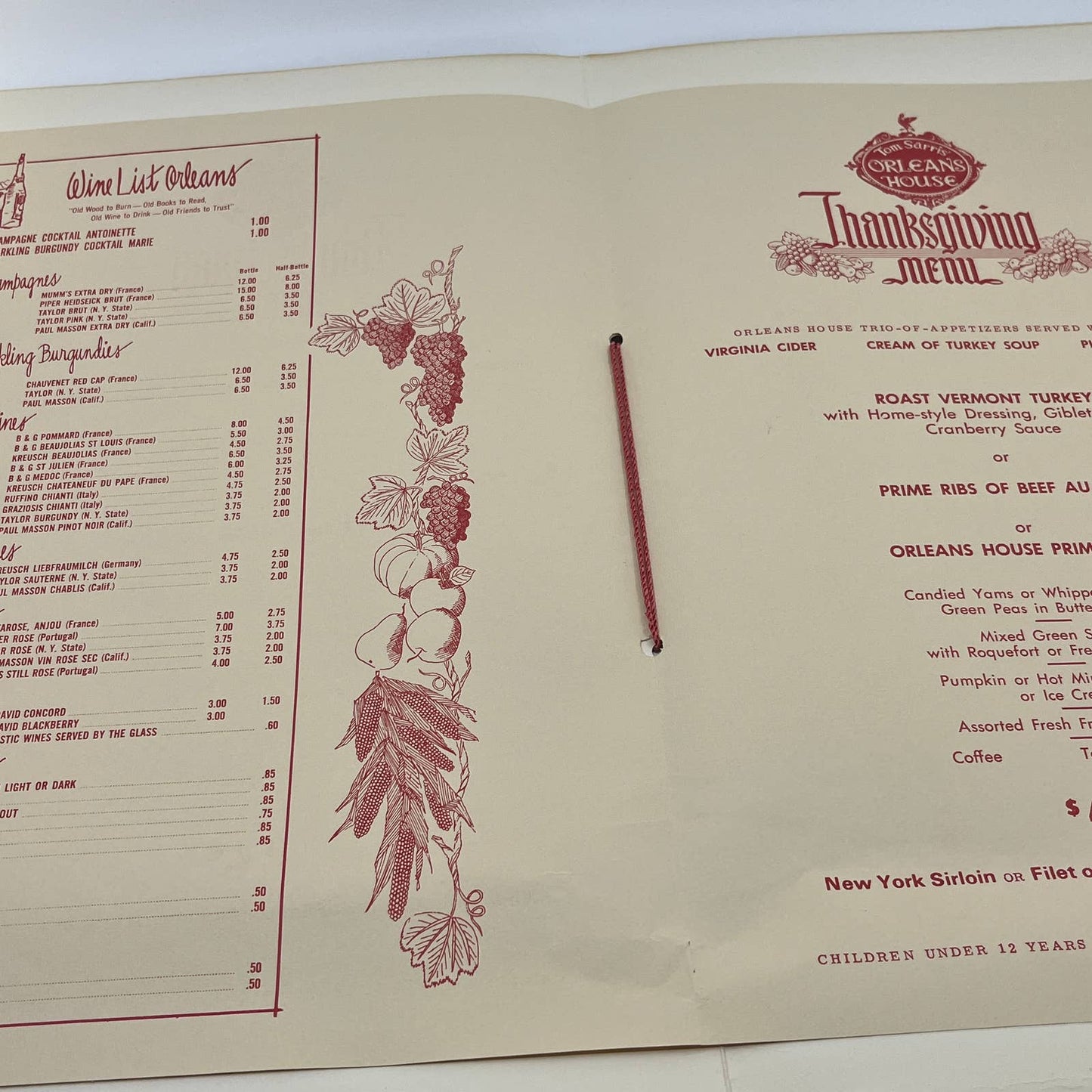1960s Tom Sarris' Orleans House Restaurant Menu Arlington VA FL3