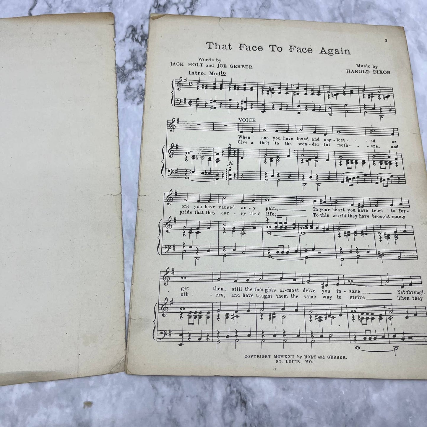 1922 That Face To Face Again Foxtrot Sheet Music Harold Dixon TJ4