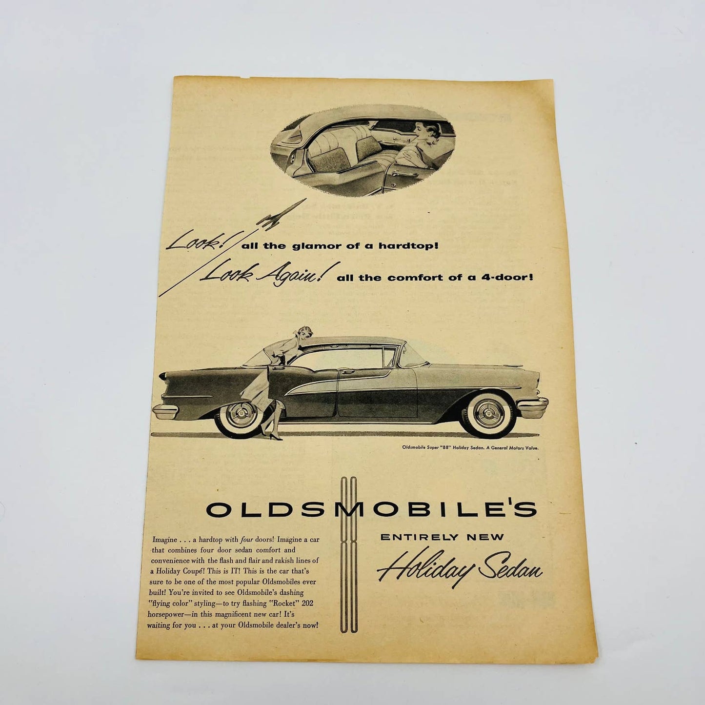 Vintage Advertisement 1950s Oldsmobile Super 88 Holiday Sedan Rocket 202 HP AA1