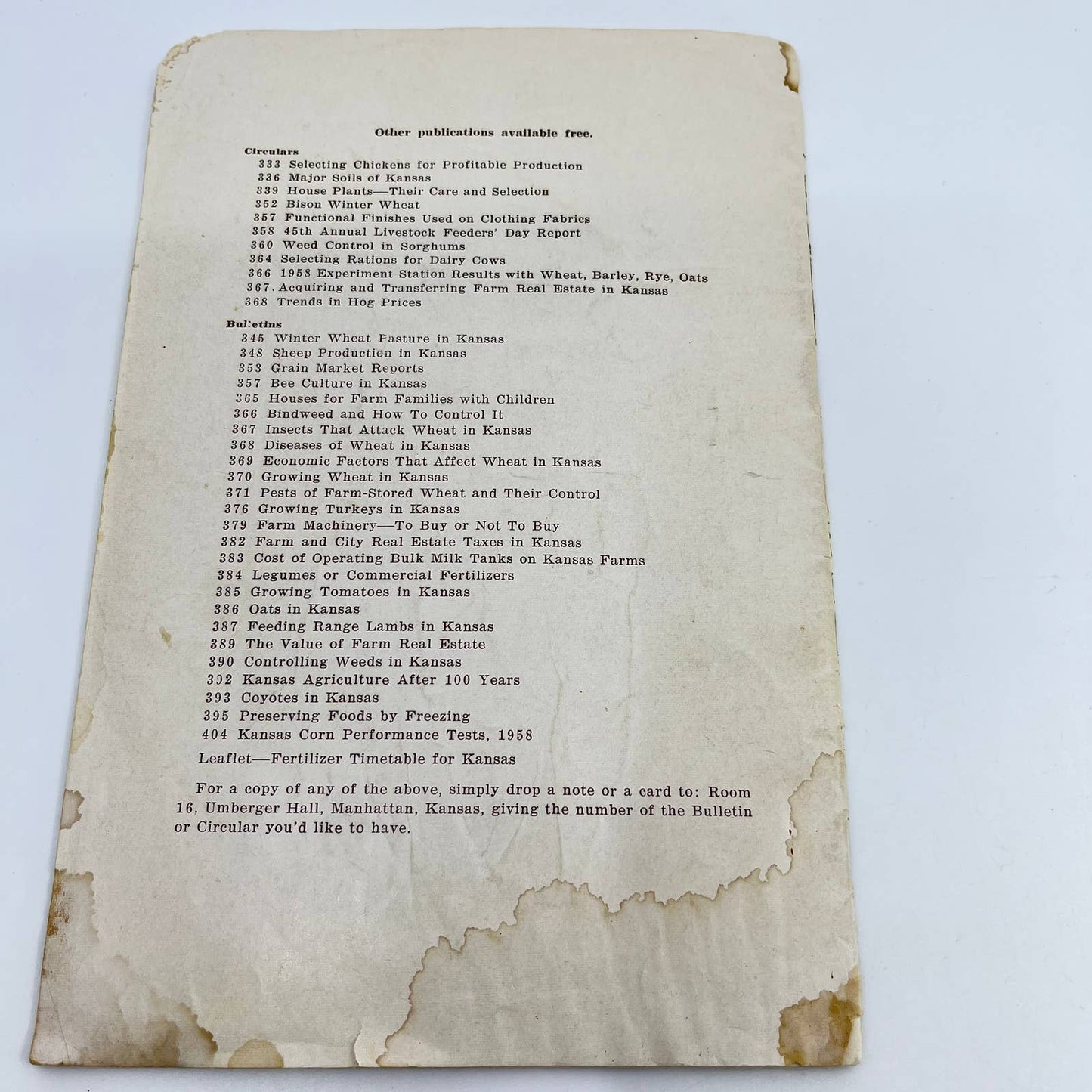 1959 Beef Cattle Feeding Investigations Circular Fort Hays Branch Hayes KS TE7